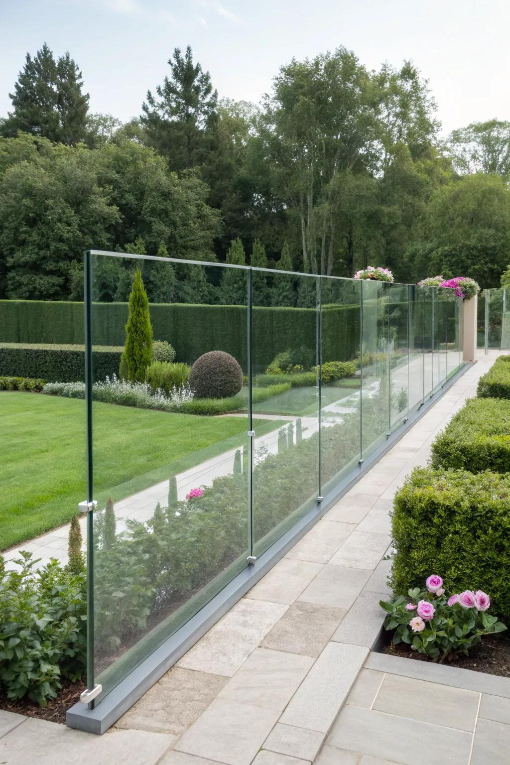 Transparent glass fencing provides modern style and safety for pets.