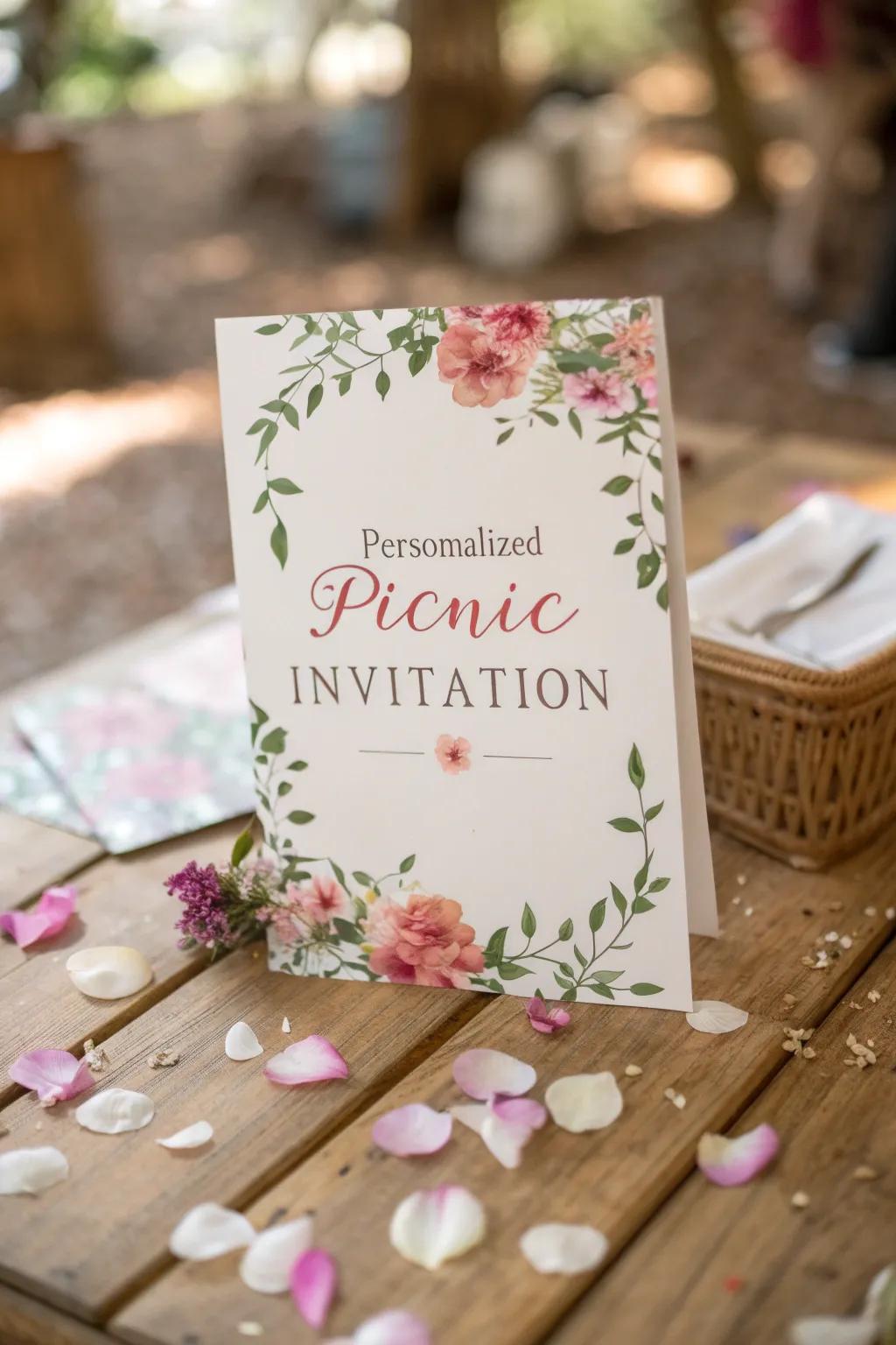 Personalized invitations set the stage for a special picnic.