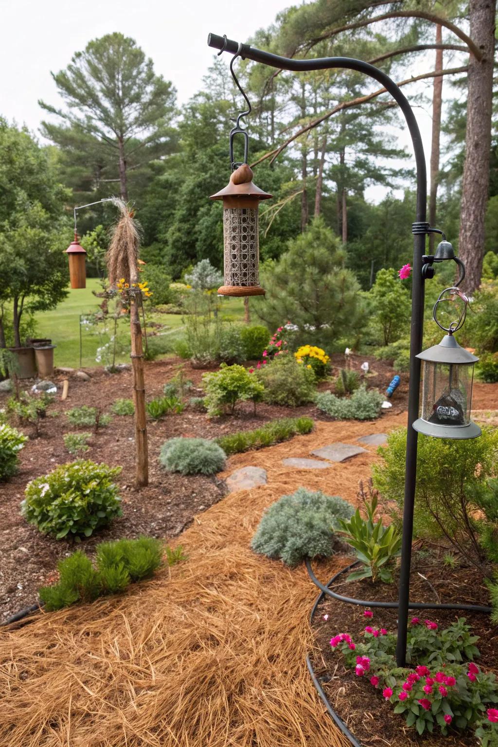 Pine straw creates a welcoming habitat for wildlife in this garden.
