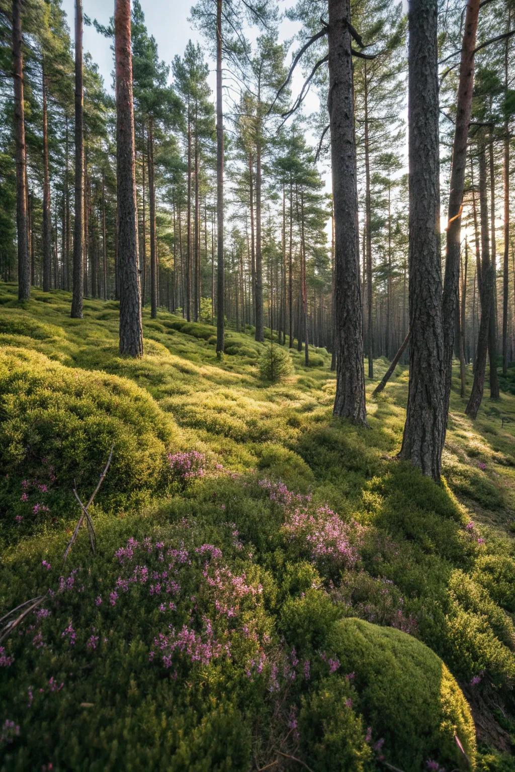 Ground covers provide a lush carpet beneath your pines.