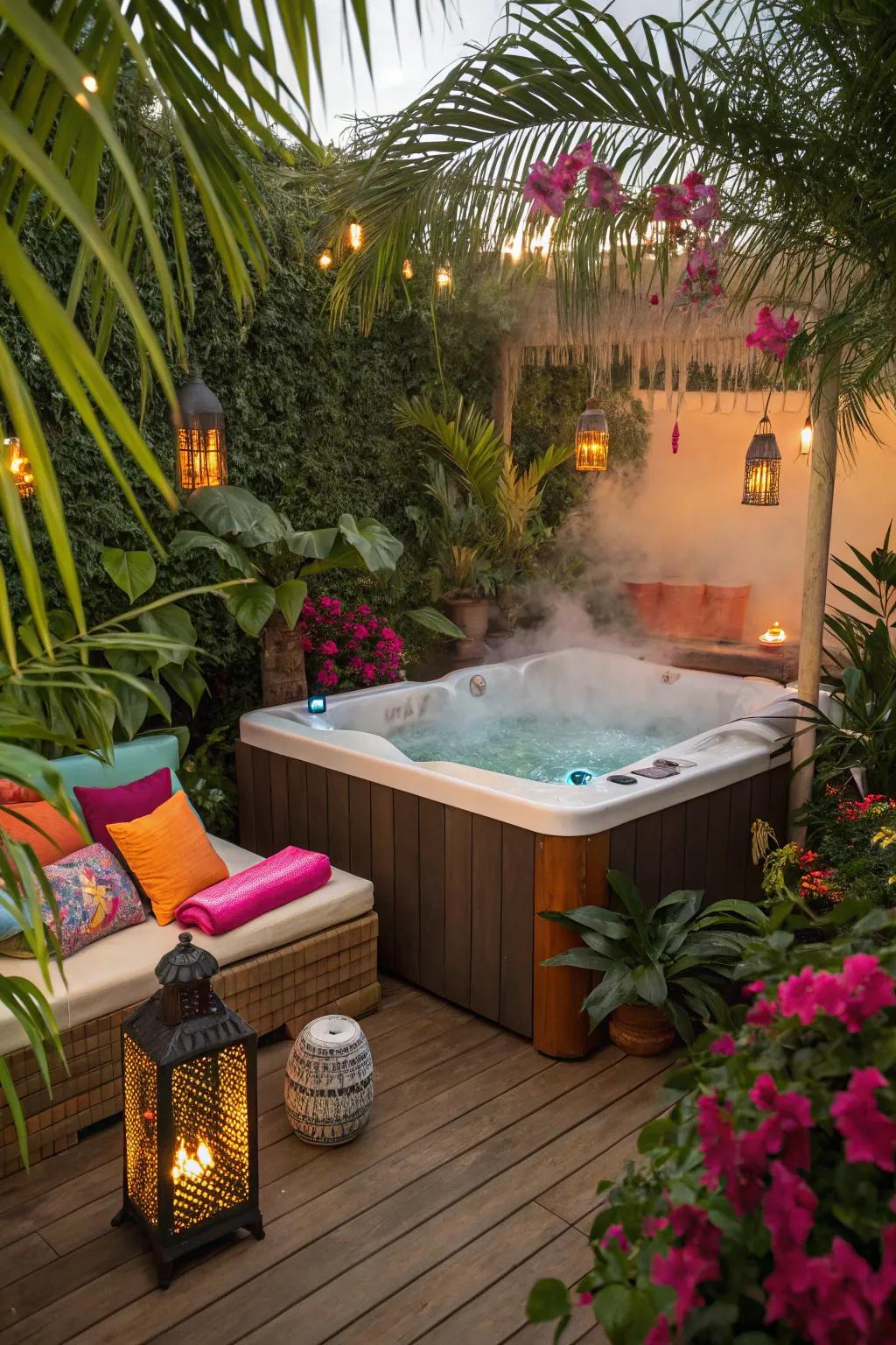 Transform your hot tub area into a tropical paradise.