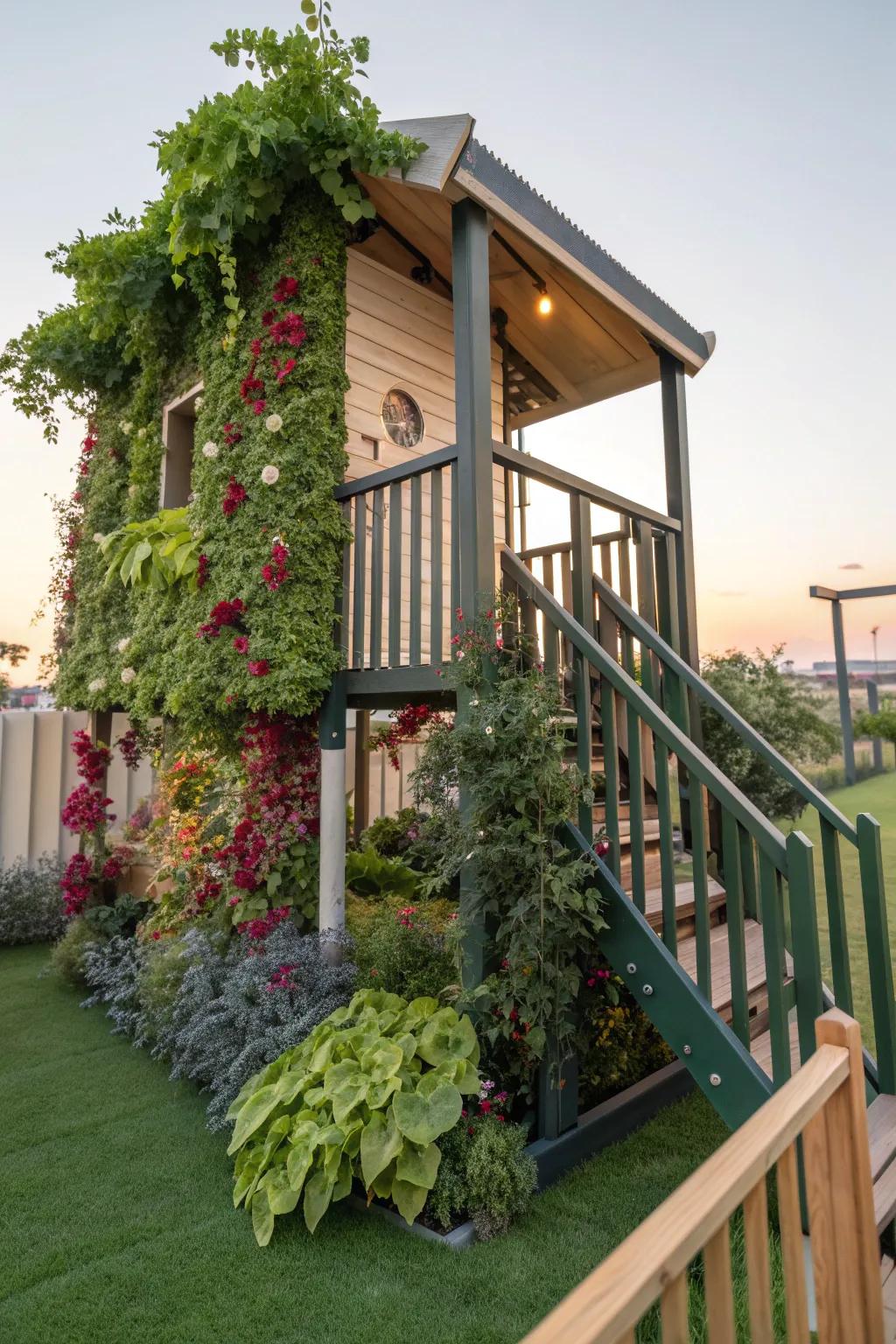 Vertical garden railings bring a bit of nature to the playhouse.