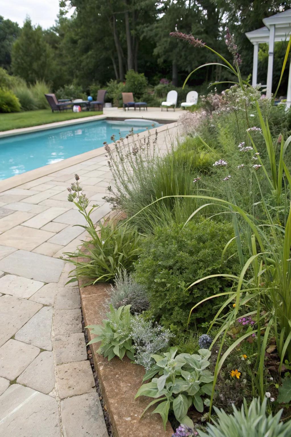 Buffer zones with beautiful plants.
