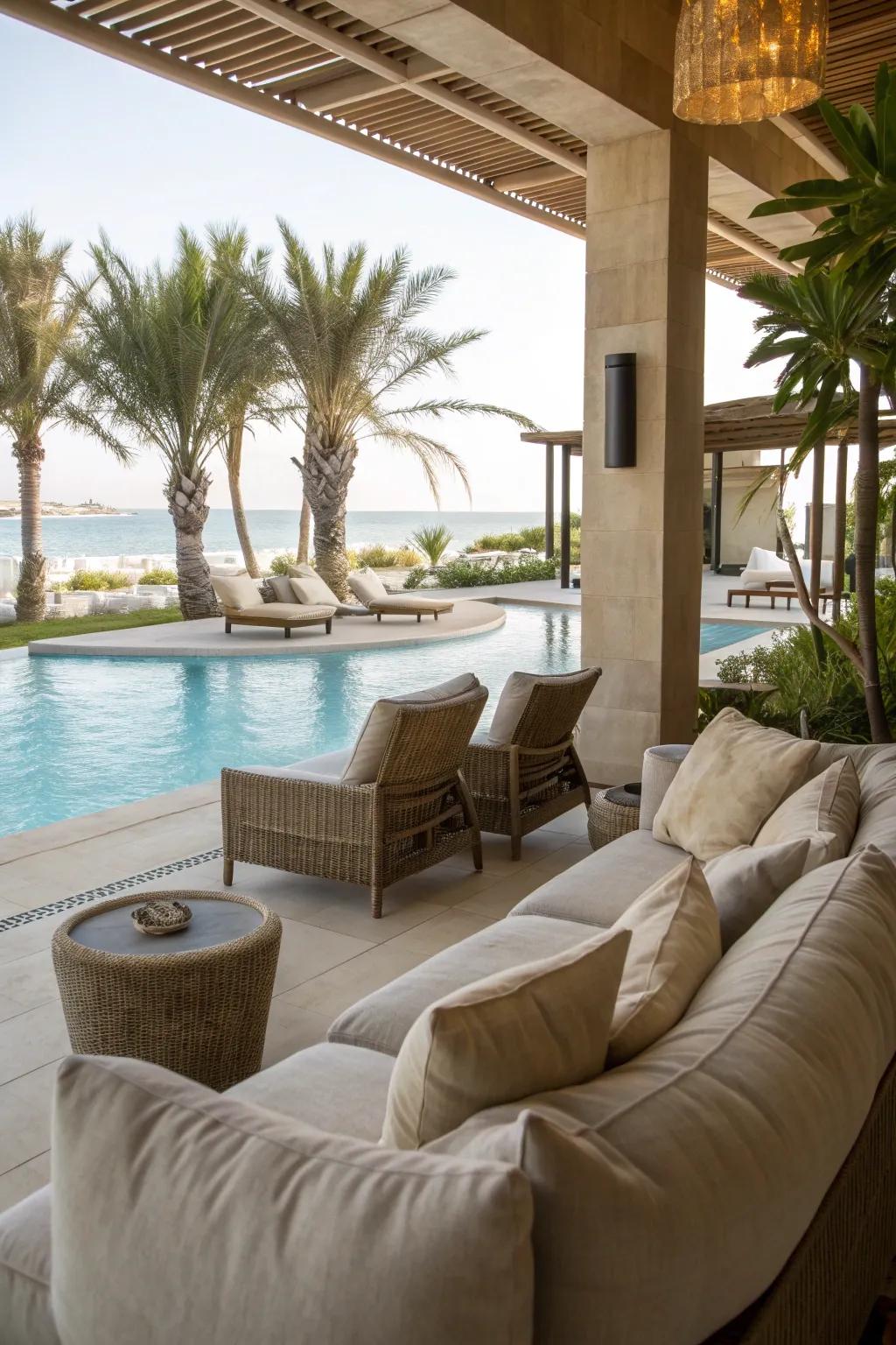 Relax in style with a cozy poolside lounge.