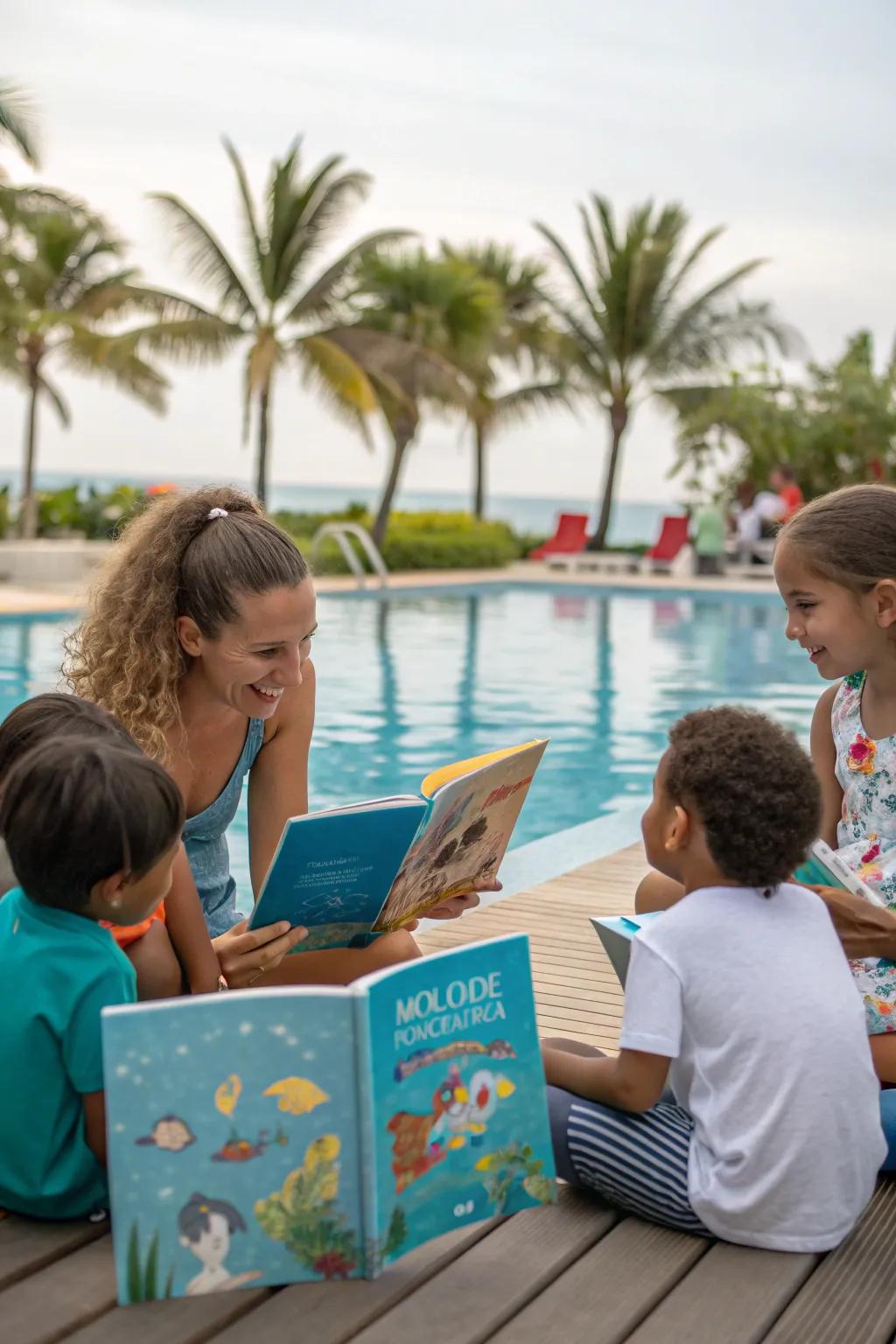 A seaside storytime session captivating young imaginations.