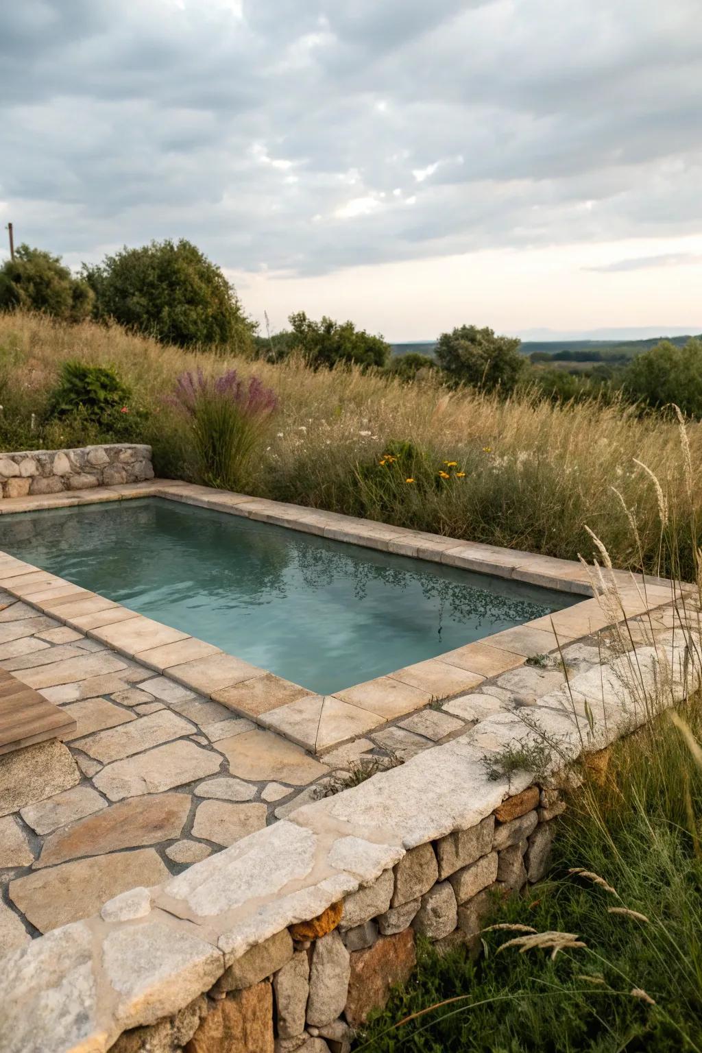 Natural stone tiles bring rustic elegance to your pool.