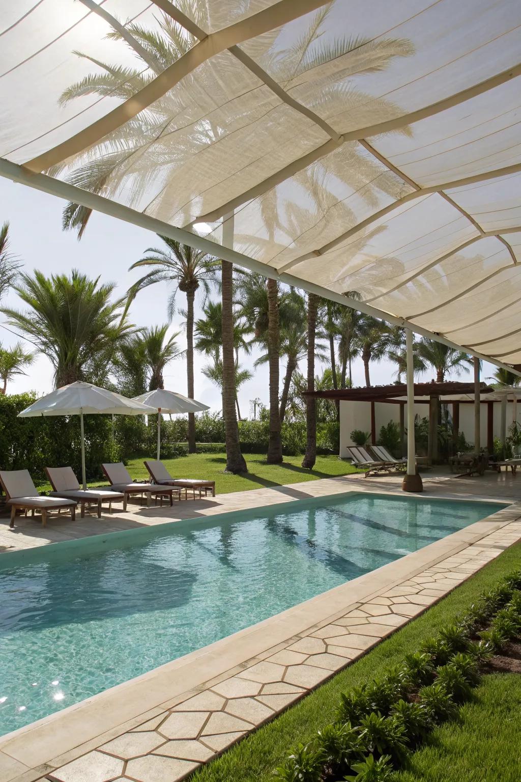 A semi-transparent canopy creates a beautiful interplay of light and shadow.