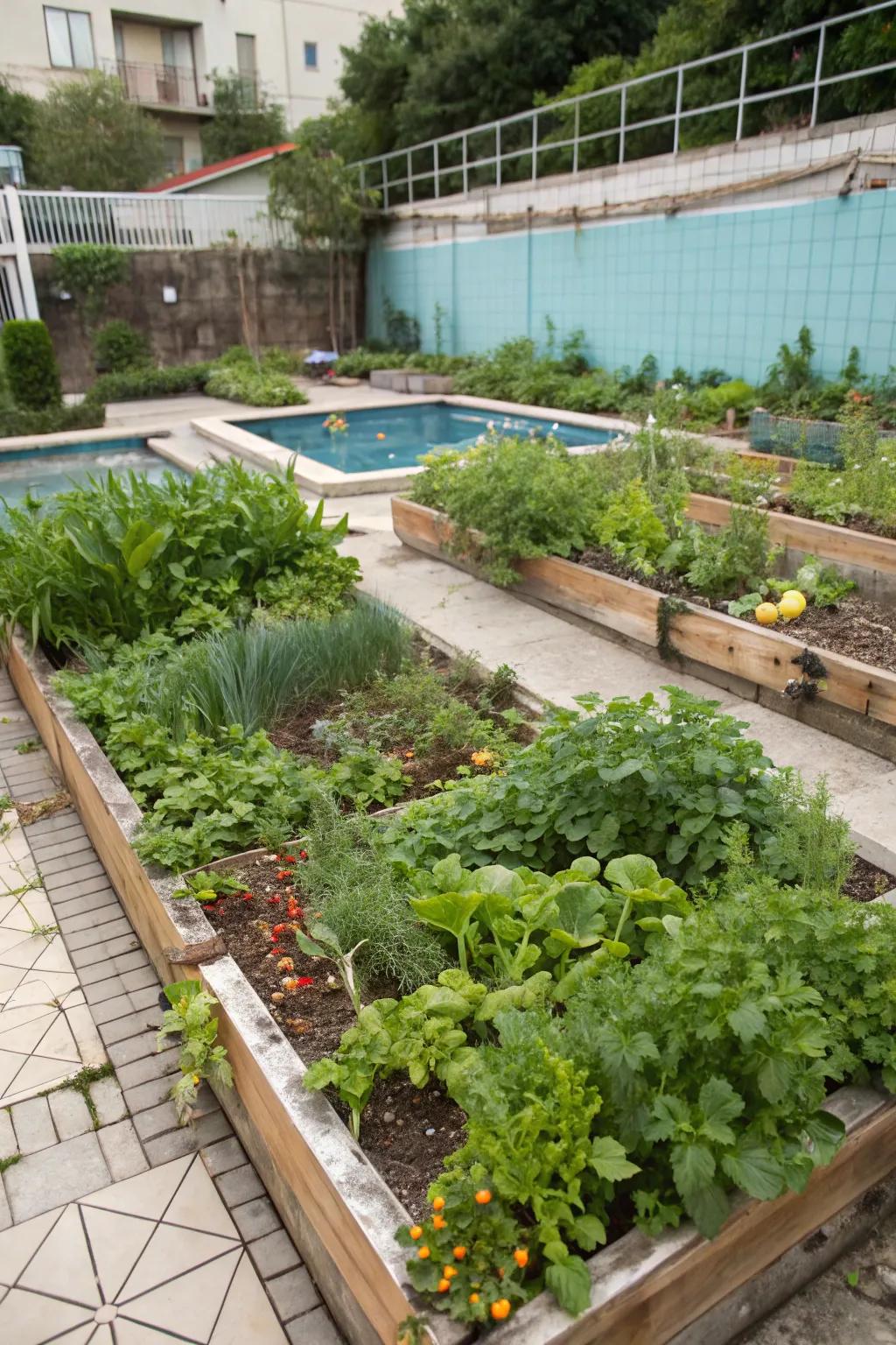Fresh produce growing where the pool once was.