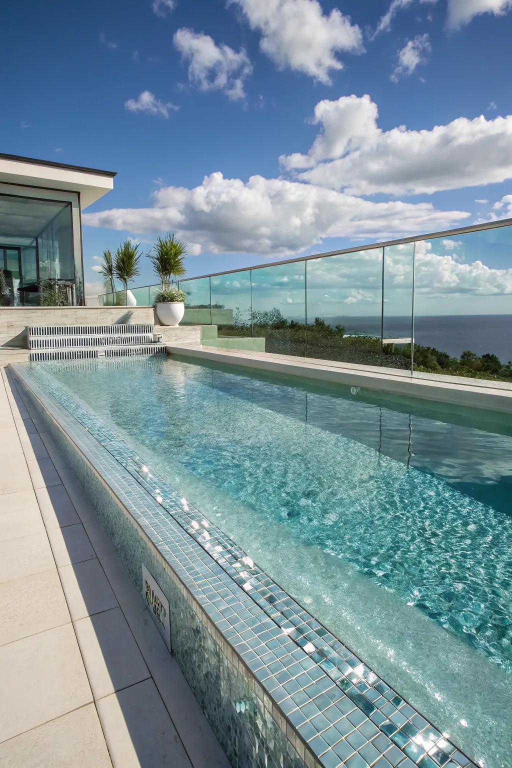 Glass tiles add a sparkling effect to your poolside.