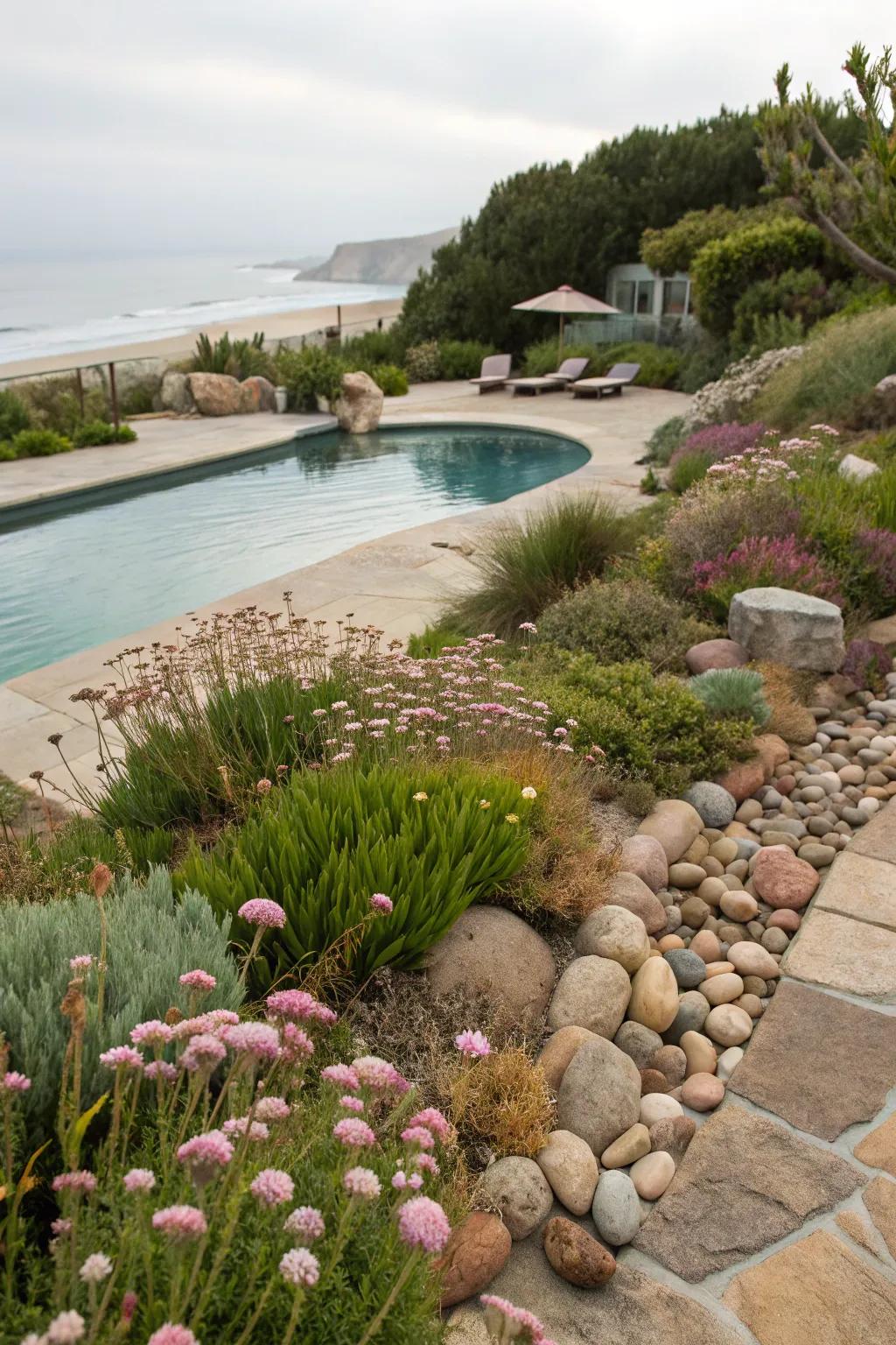 Sea thrift provides a charming, coastal feel to your pool.