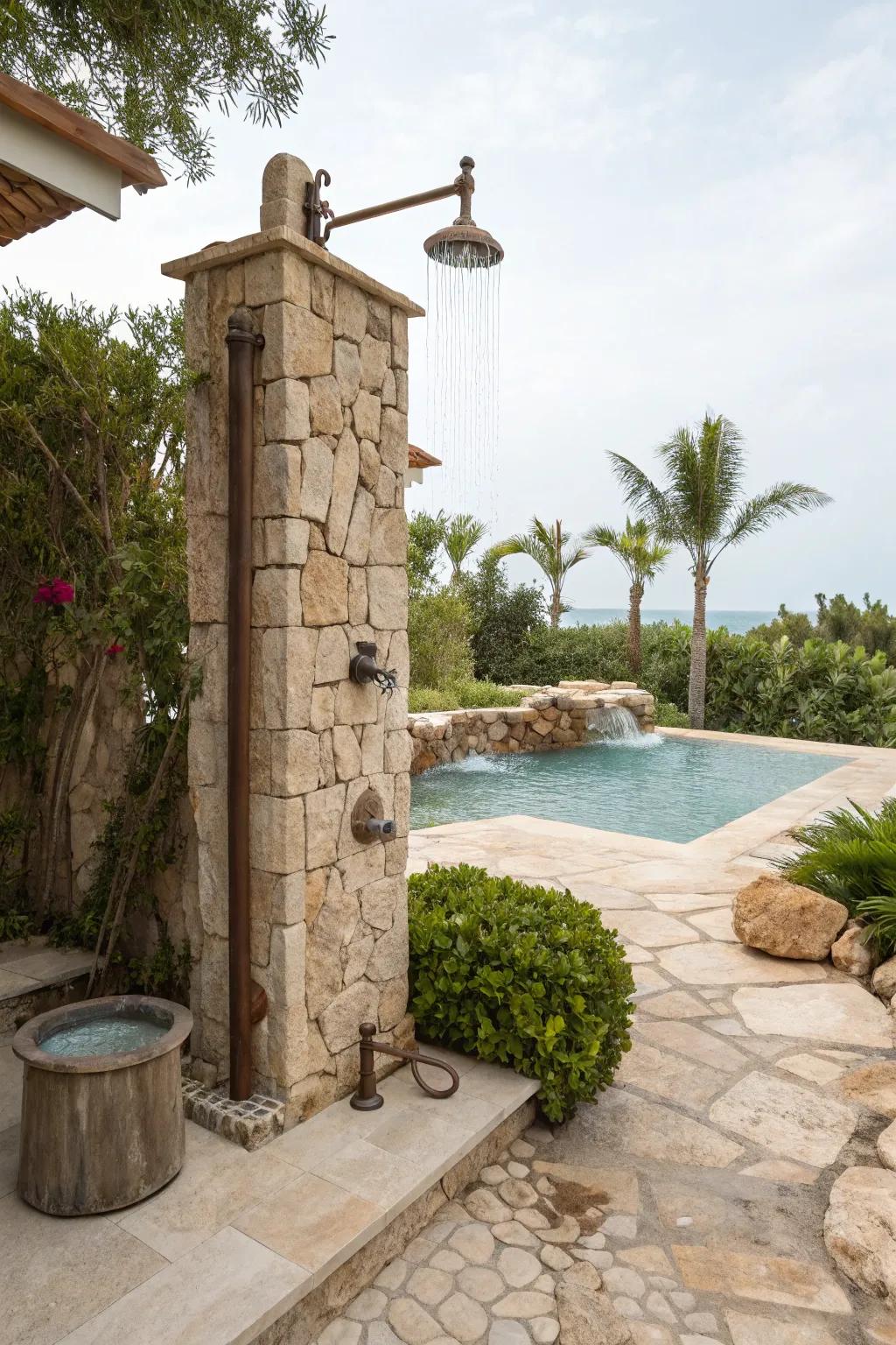 Outdoor showers offer refreshing convenience and style.