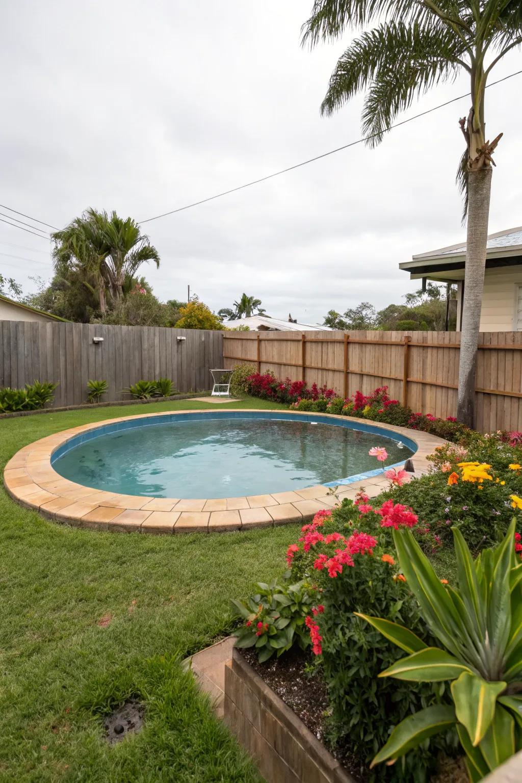A circular pool design adds uniqueness and charm.
