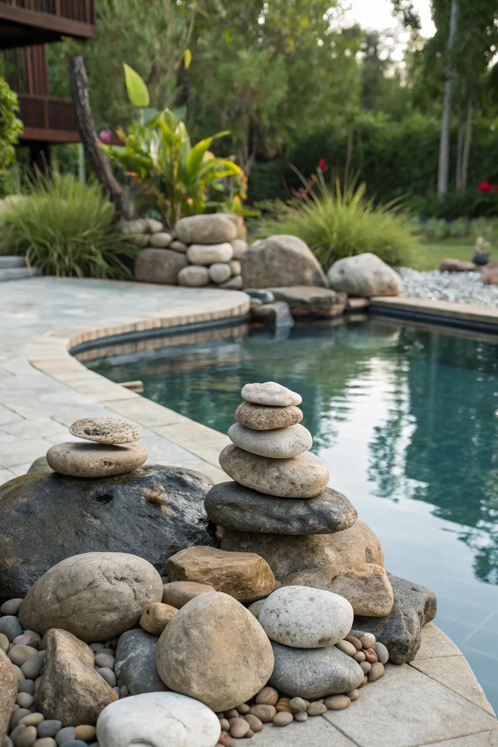 Eclectic rock arrangements allow for personal expression in pool design.