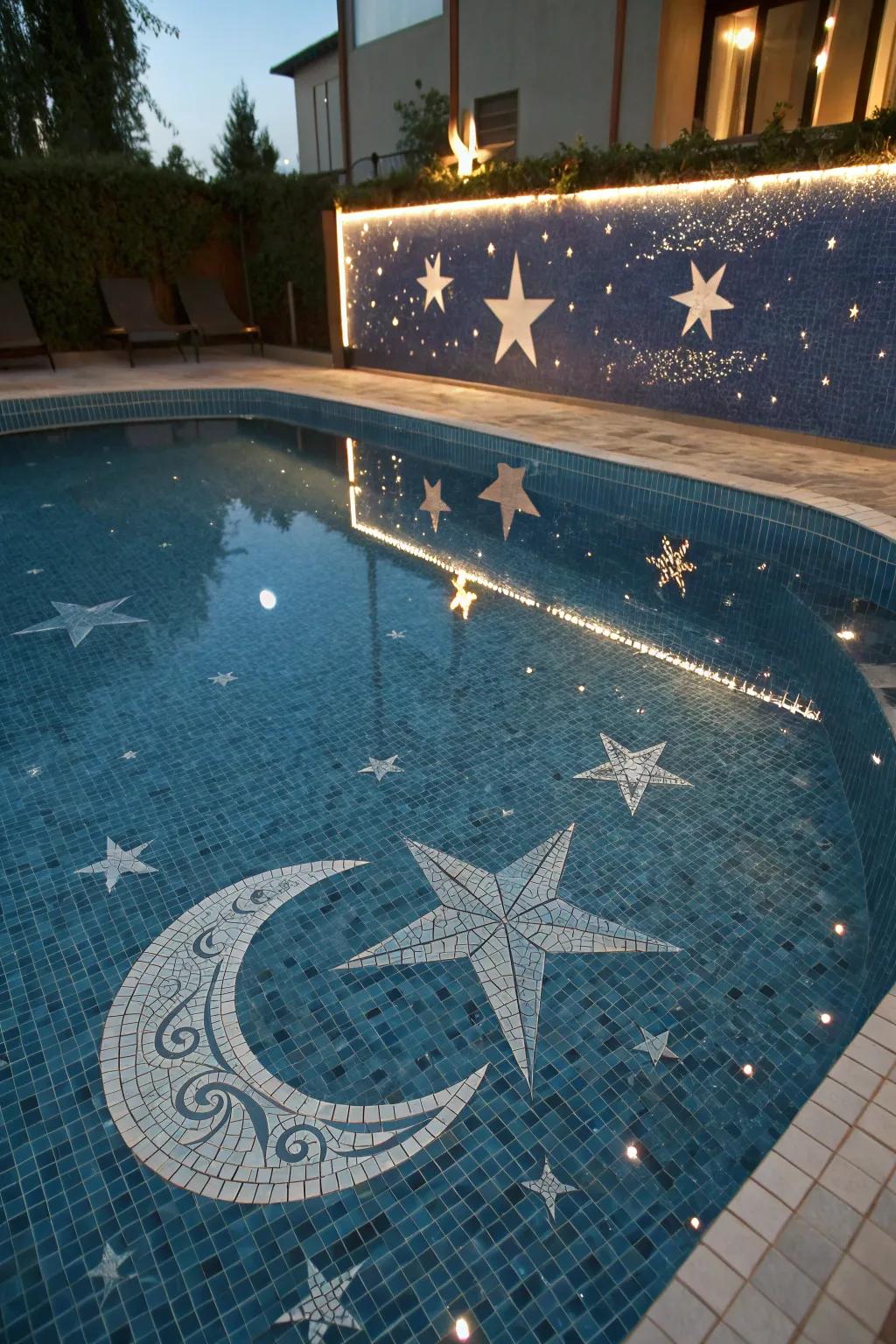 Starry mosaics turn your pool into a celestial wonder.