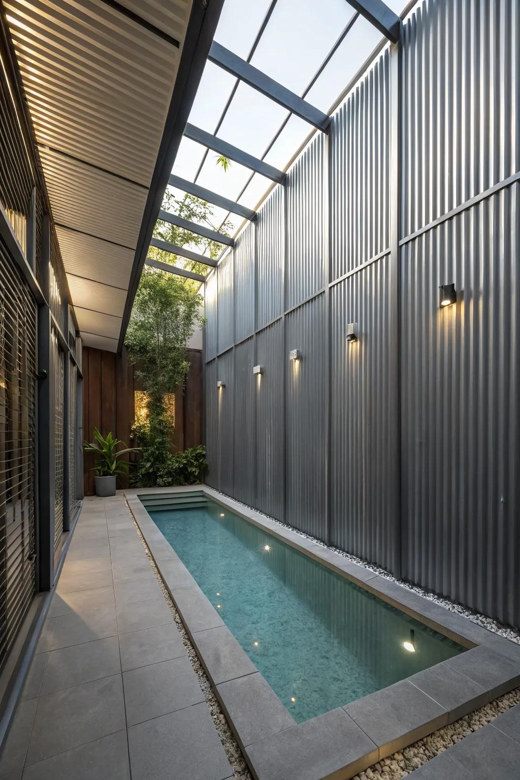 Corrugated metal walls offer strength and modern style.