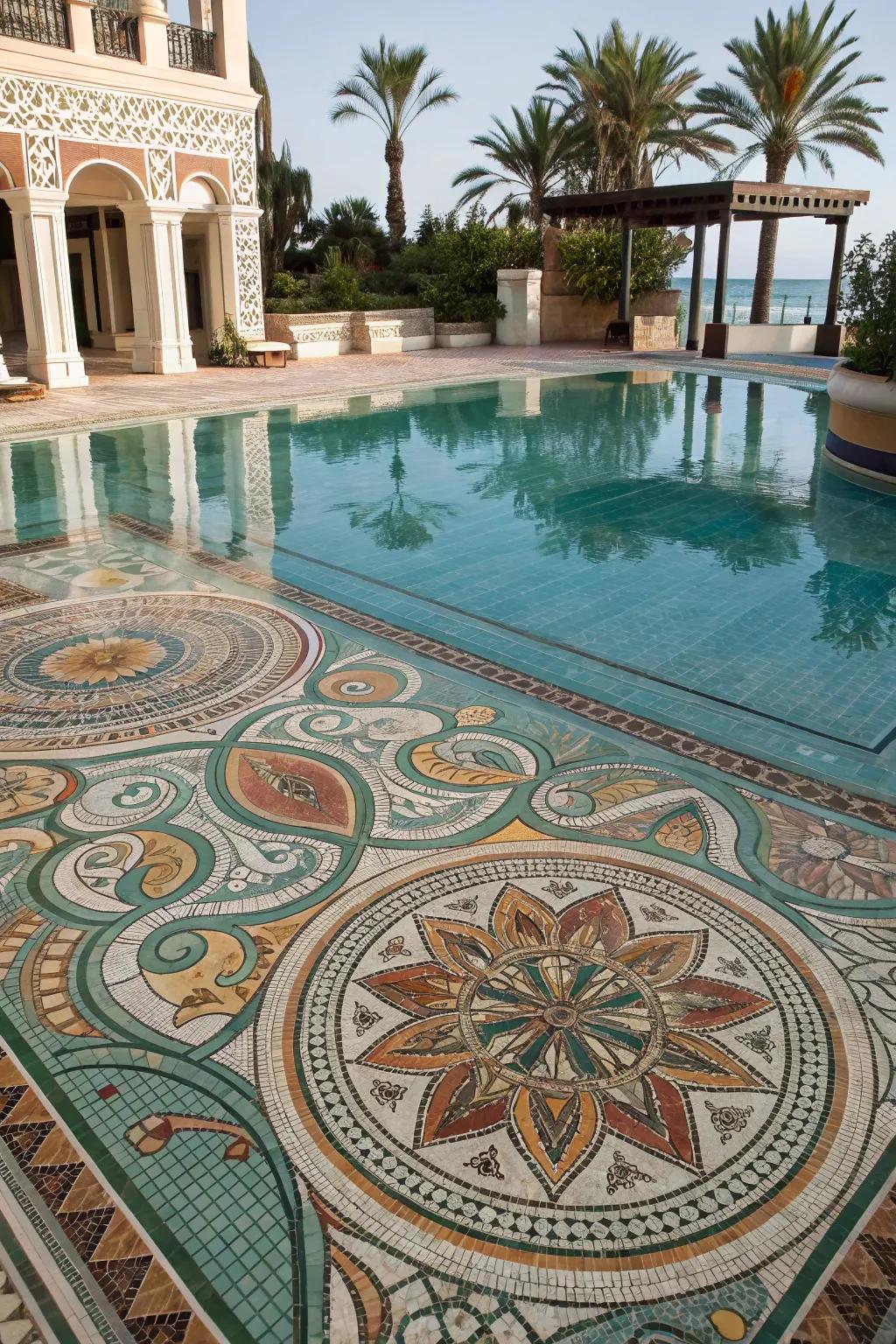Add character to your pool with custom mosaic art.