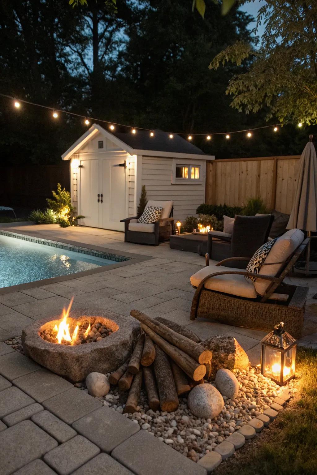 Fire pit feature: Warm up your poolside evenings.