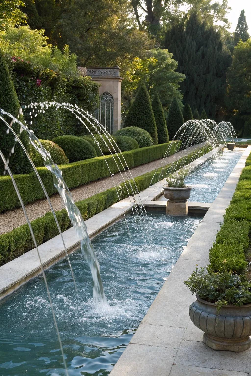 Scuppers and spouts provide unique water streams.