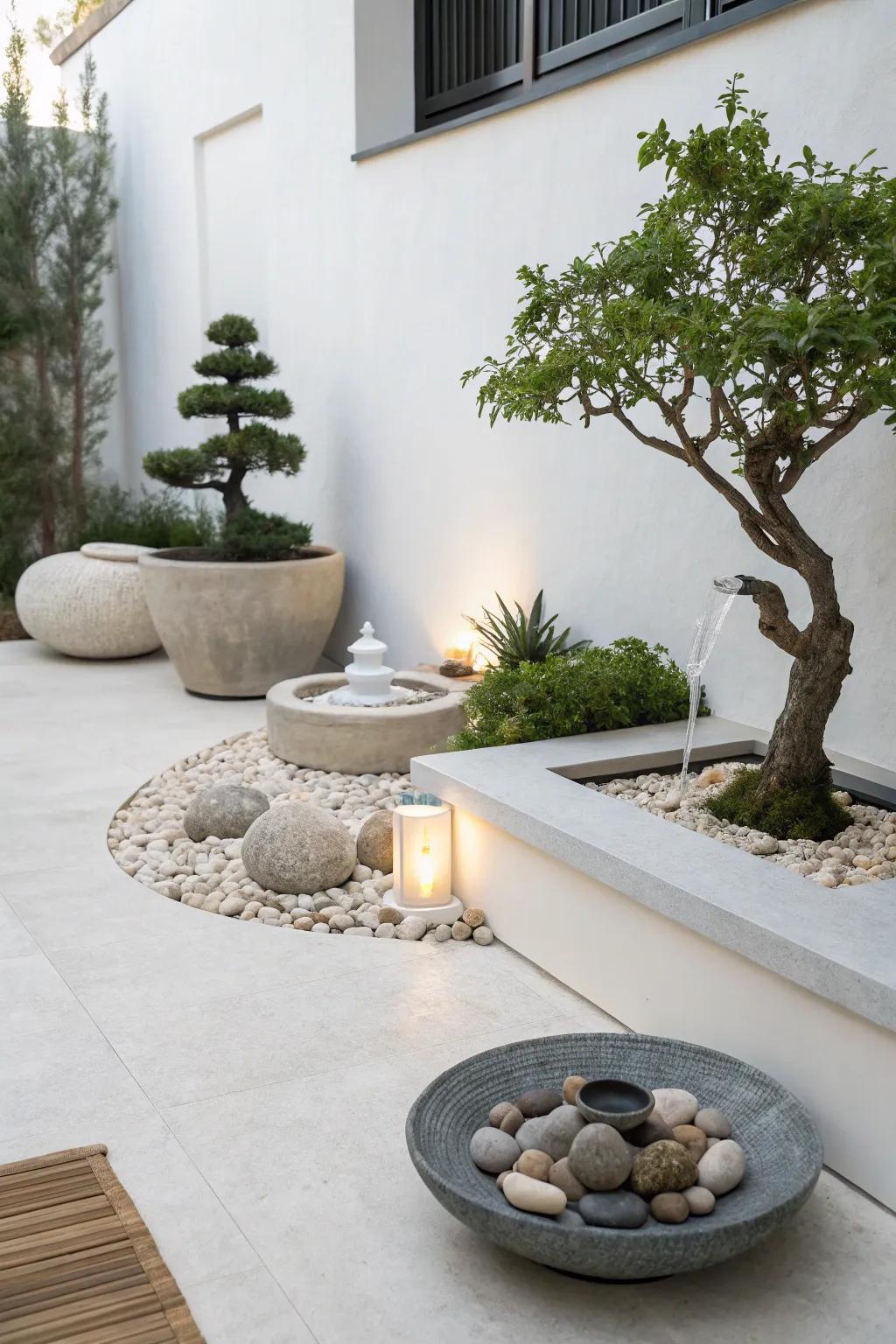 A serene zen corner for relaxation on the patio.