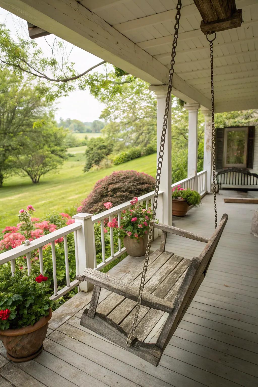 A porch swing providing the perfect spot for relaxation