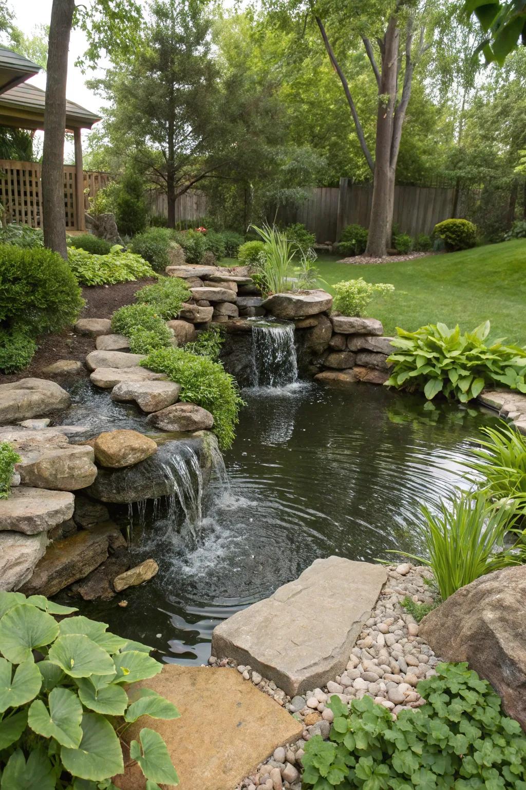 A multi-level preformed pond, creating a visual and auditory masterpiece.
