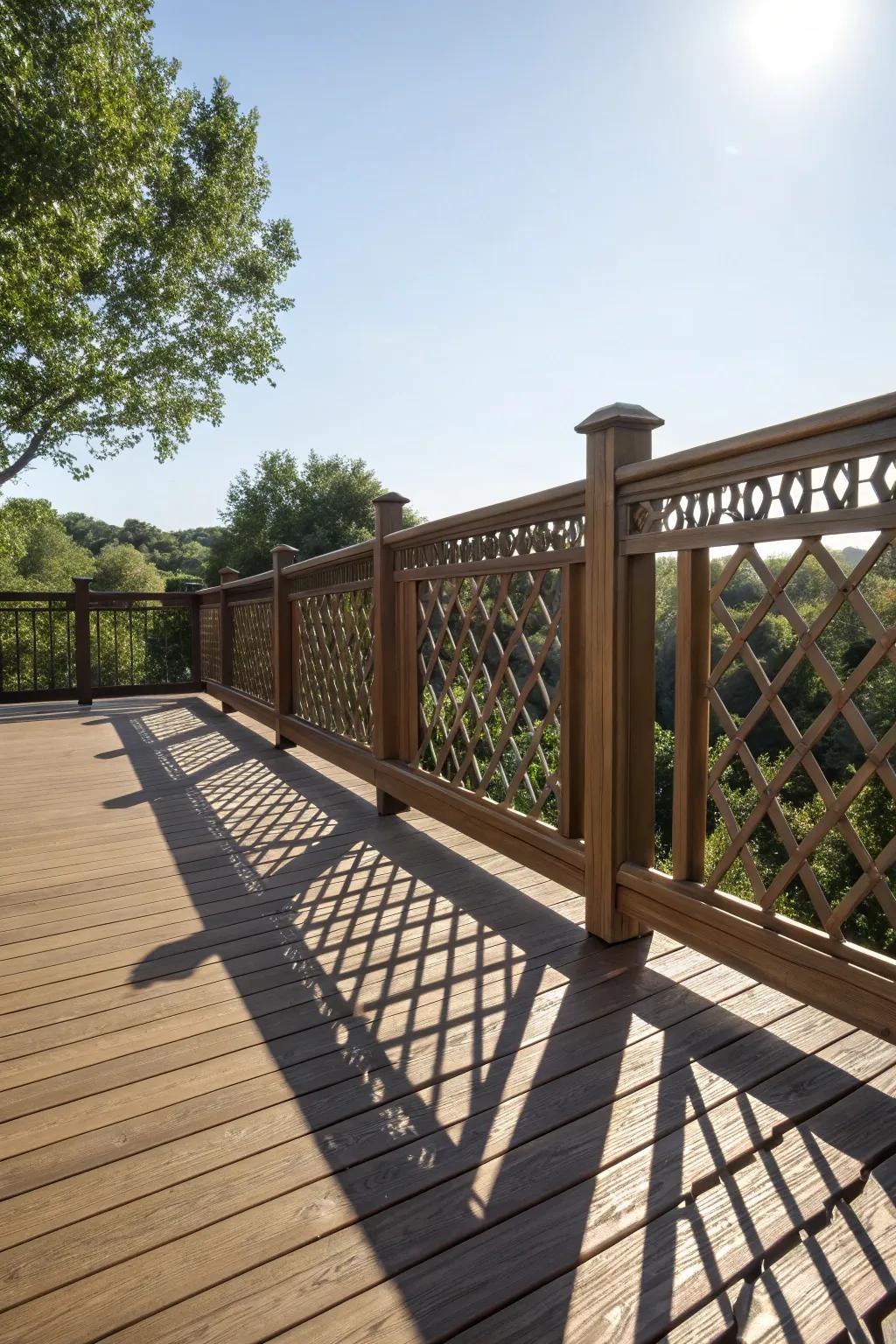 Latticework adds a decorative flair to railings.
