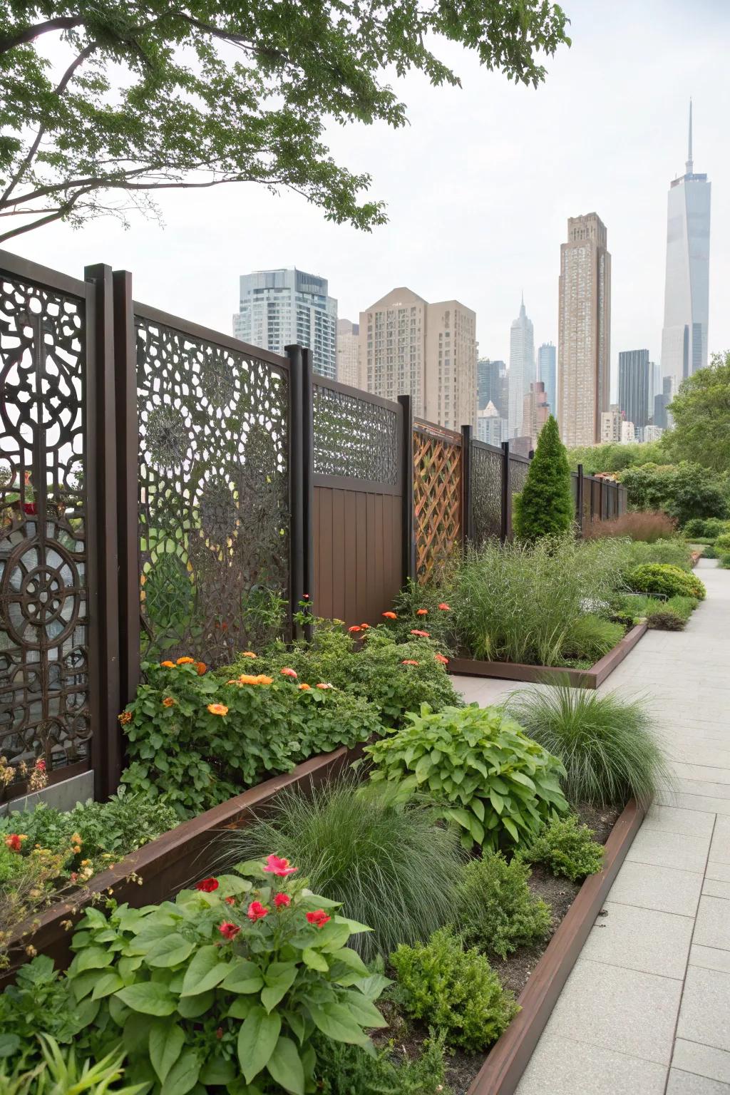 Metal art panels making a bold, urban statement.