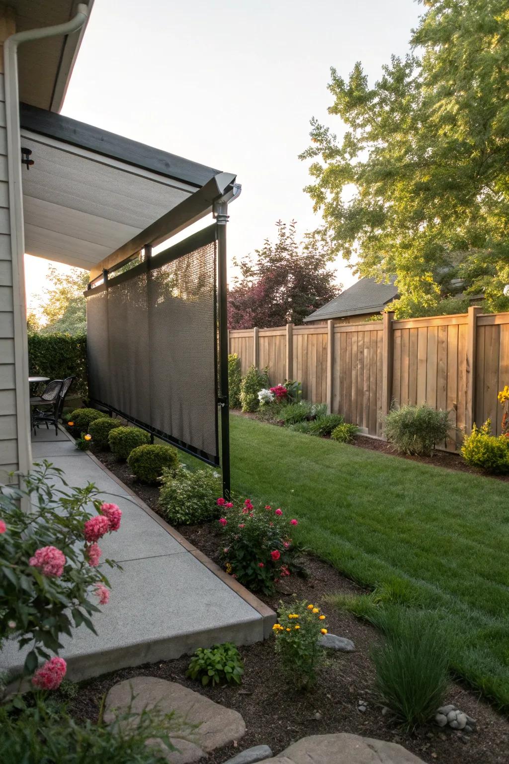 Retractable screens provide flexible privacy options for outdoor spaces.