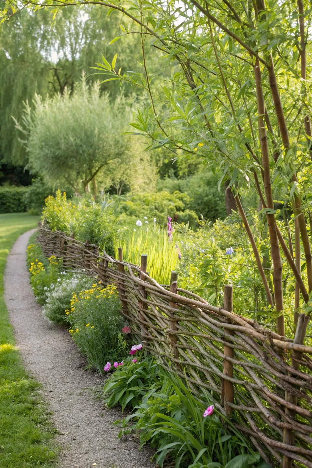 Enchanting living willow fence that evolves with the seasons.