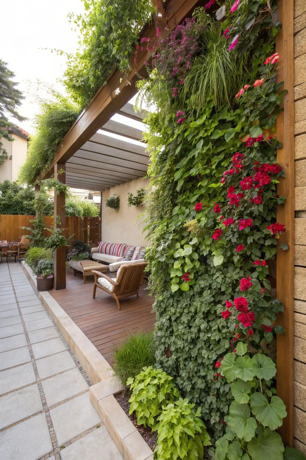 A vertical garden maximizing space and minimizing pests.