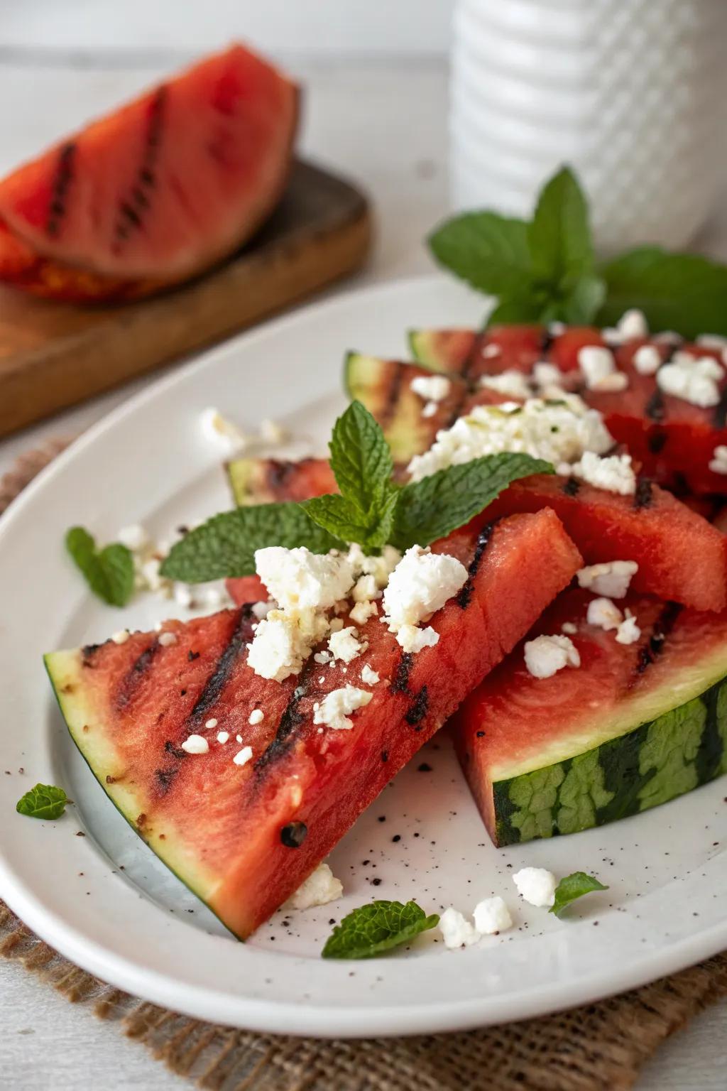 Unique and refreshing grilled watermelon with feta.