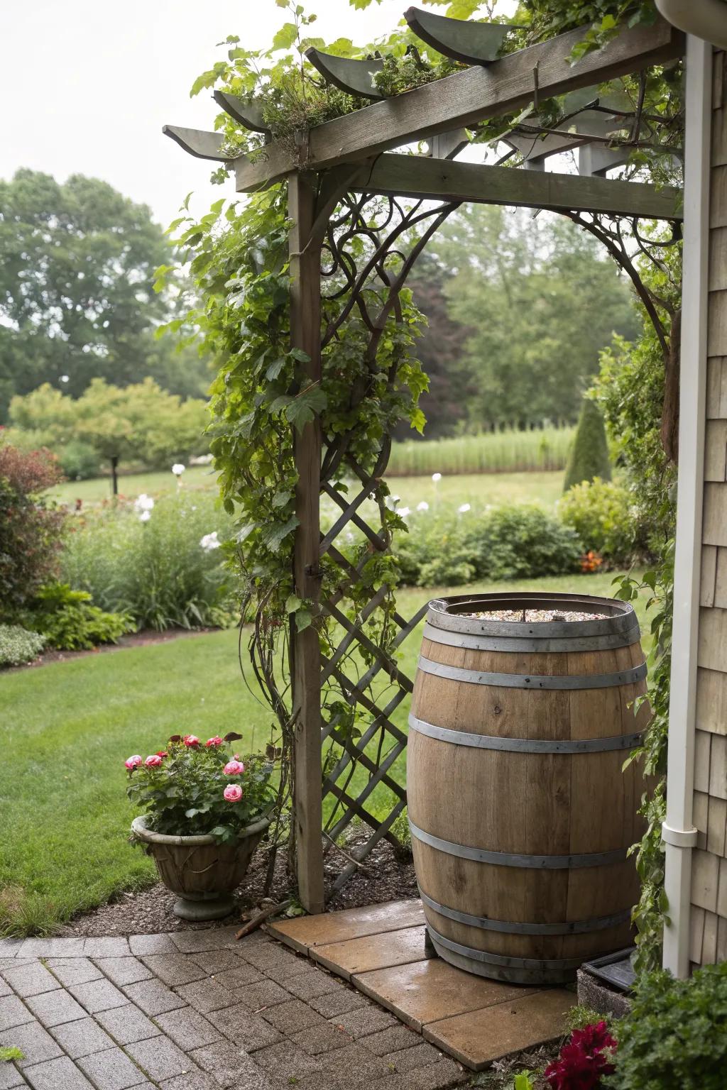 A decorative trellis support enhancing garden aesthetics