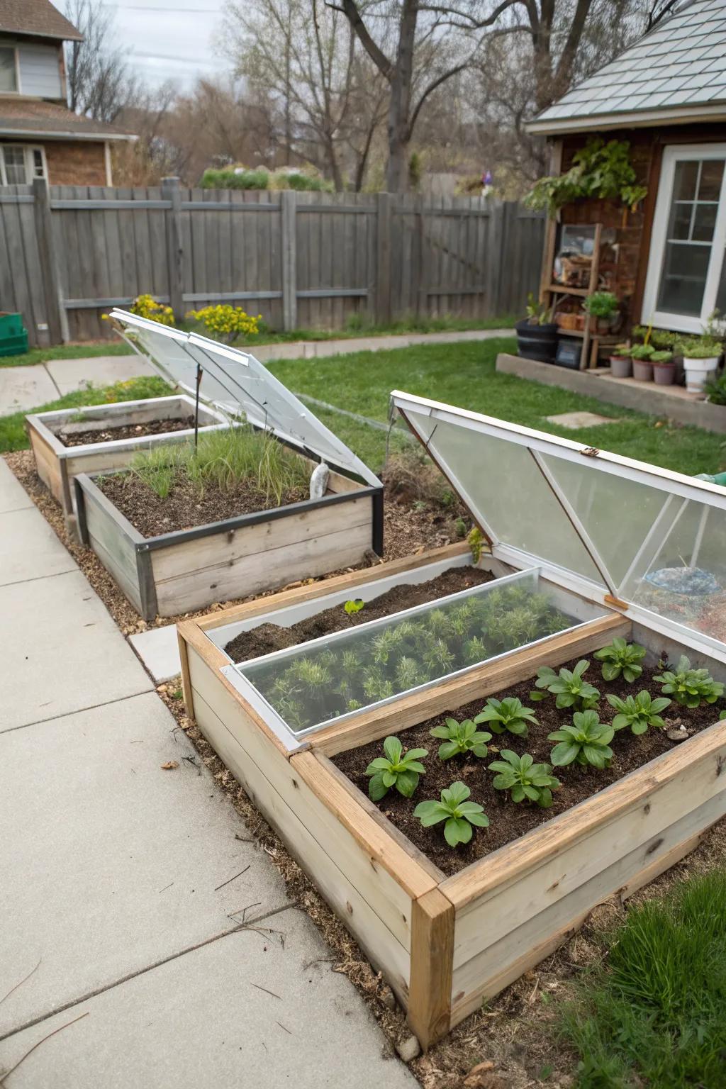 Cold frames protect plants and extend the growing season.