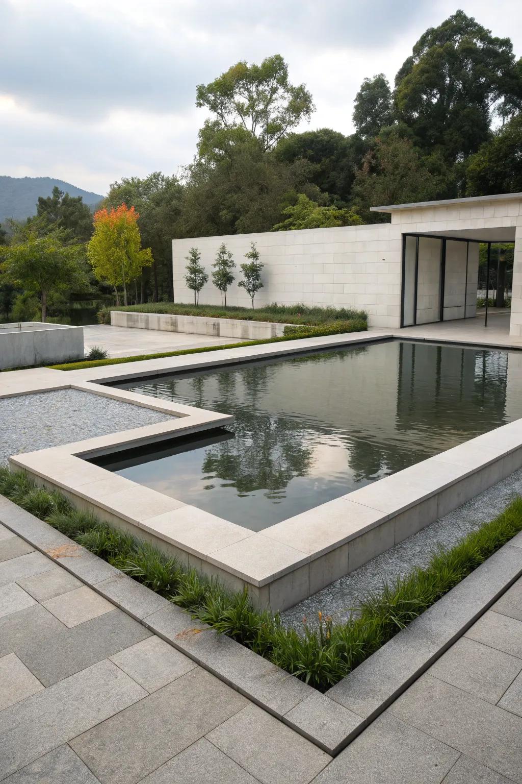 Geometric designs offer a modern twist to garden ponds.