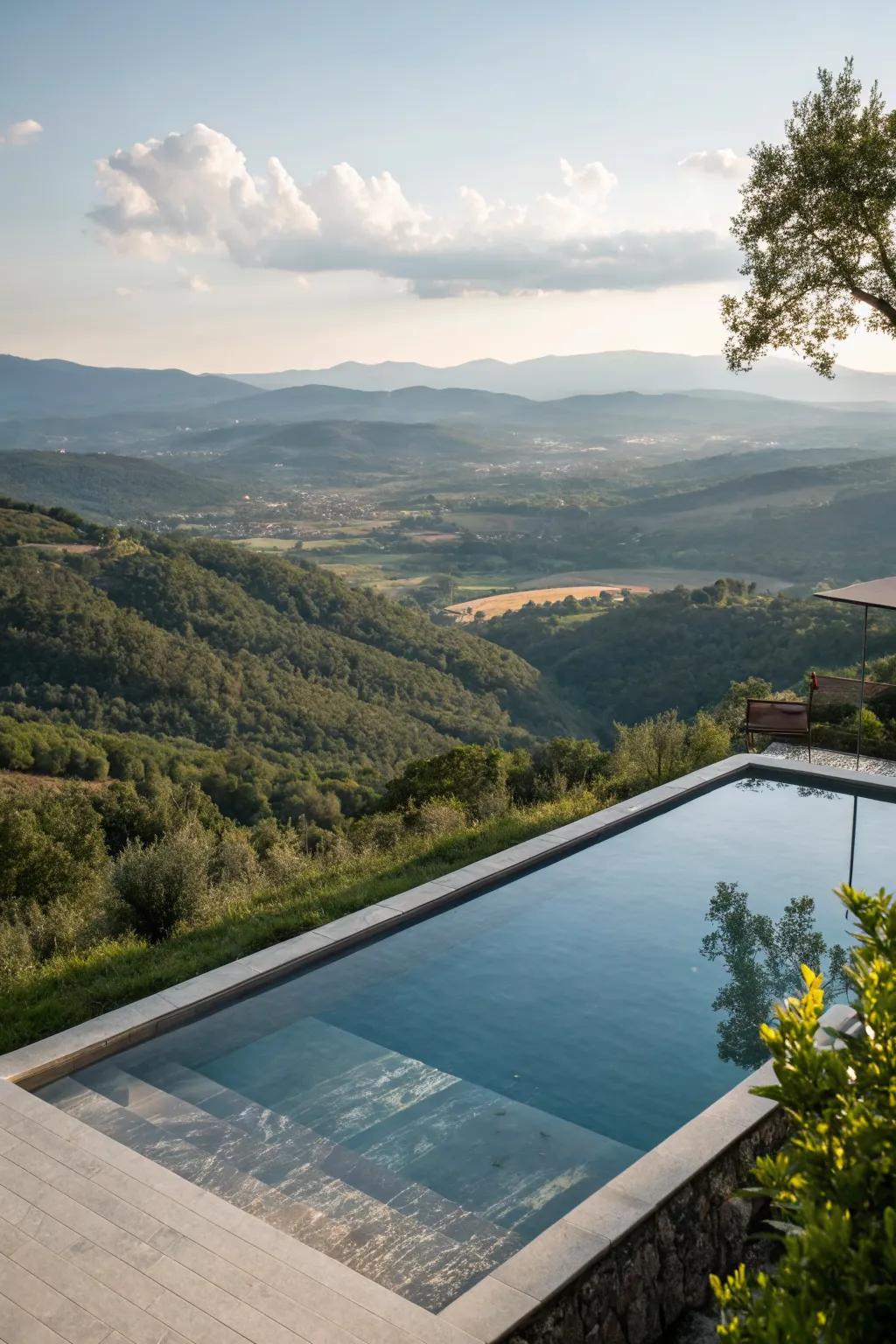 A raised pool perfectly aligned to showcase breathtaking views.