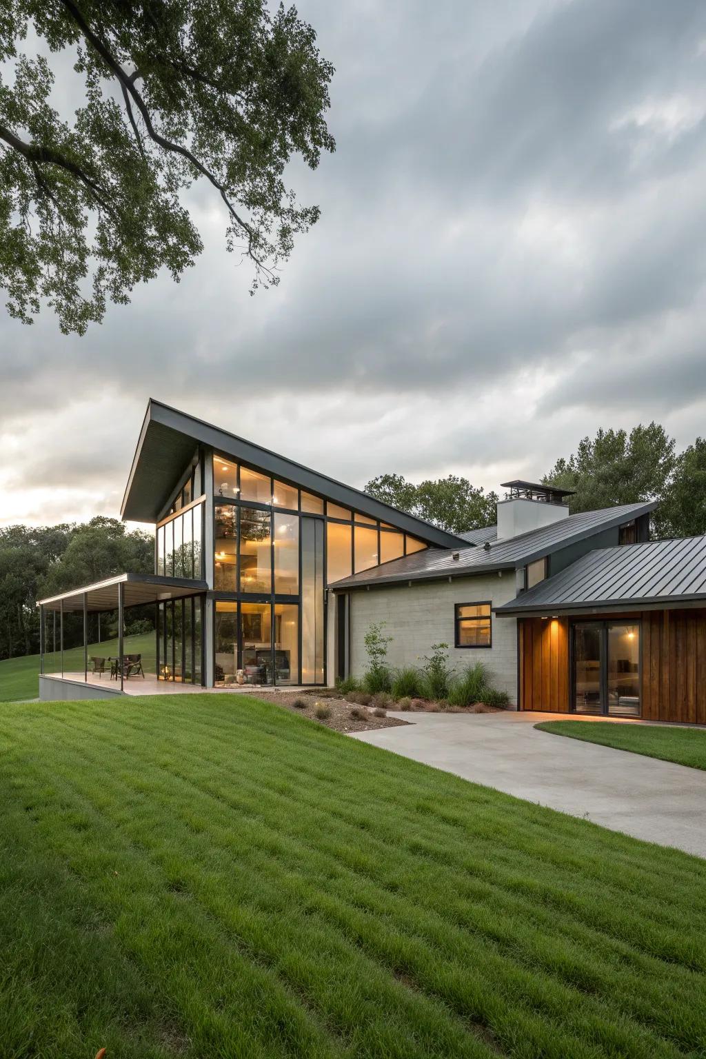 Unconventional shapes and materials give this ranch home a unique edge.