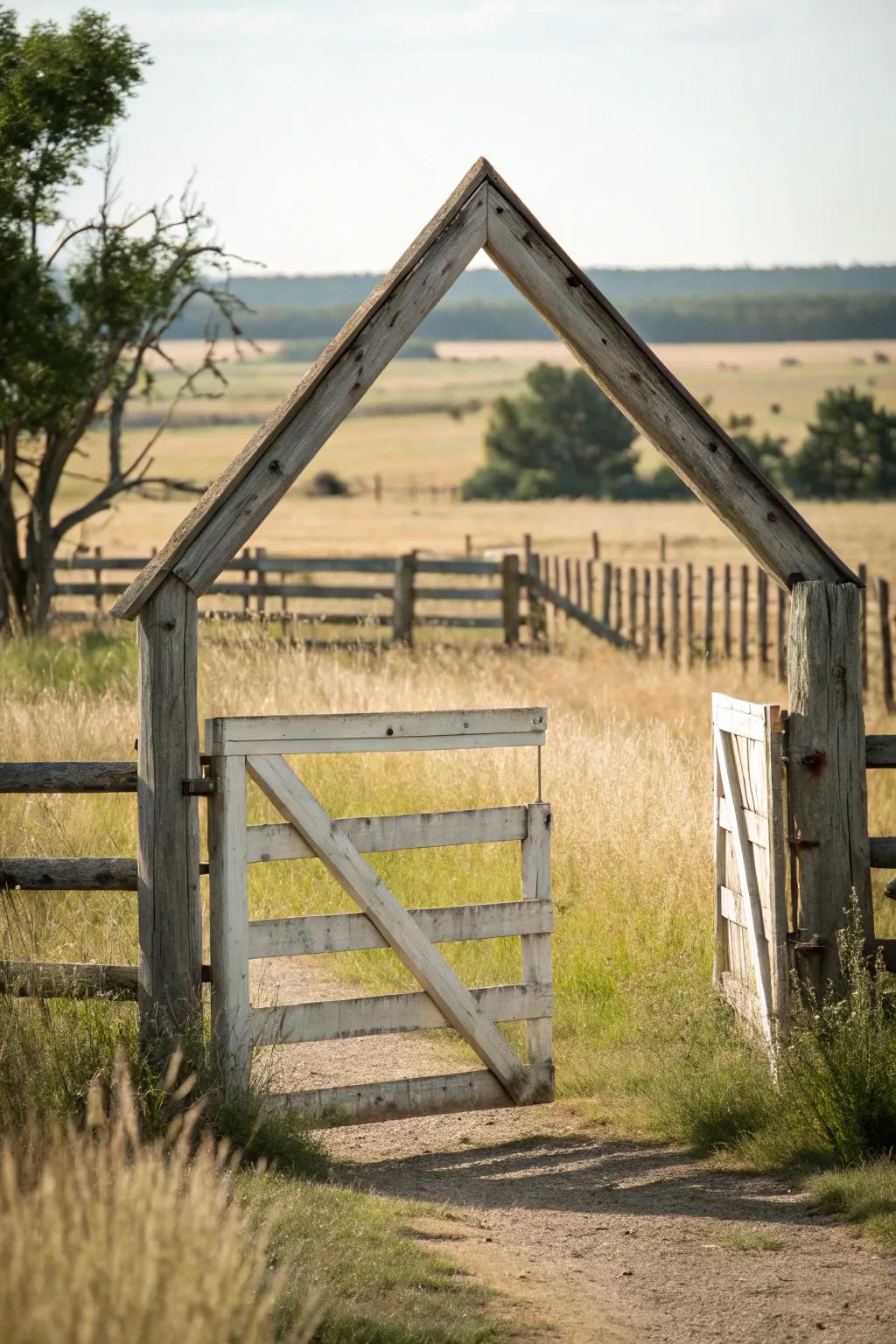 A uniquely shaped ranch gate that stands out.
