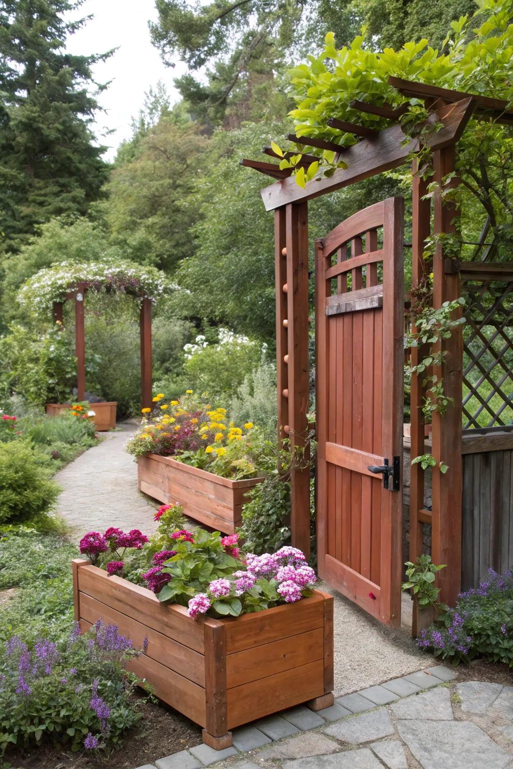 Built-in planters add life and color to your gate.