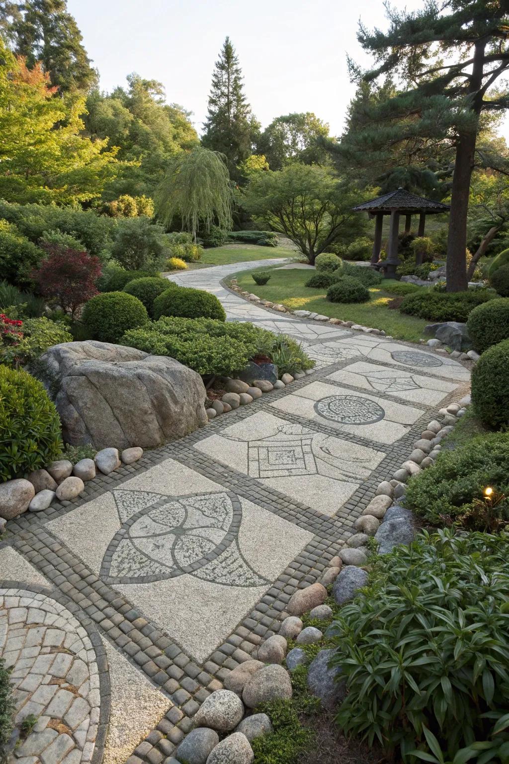 Modern geometric rock patterns in the garden