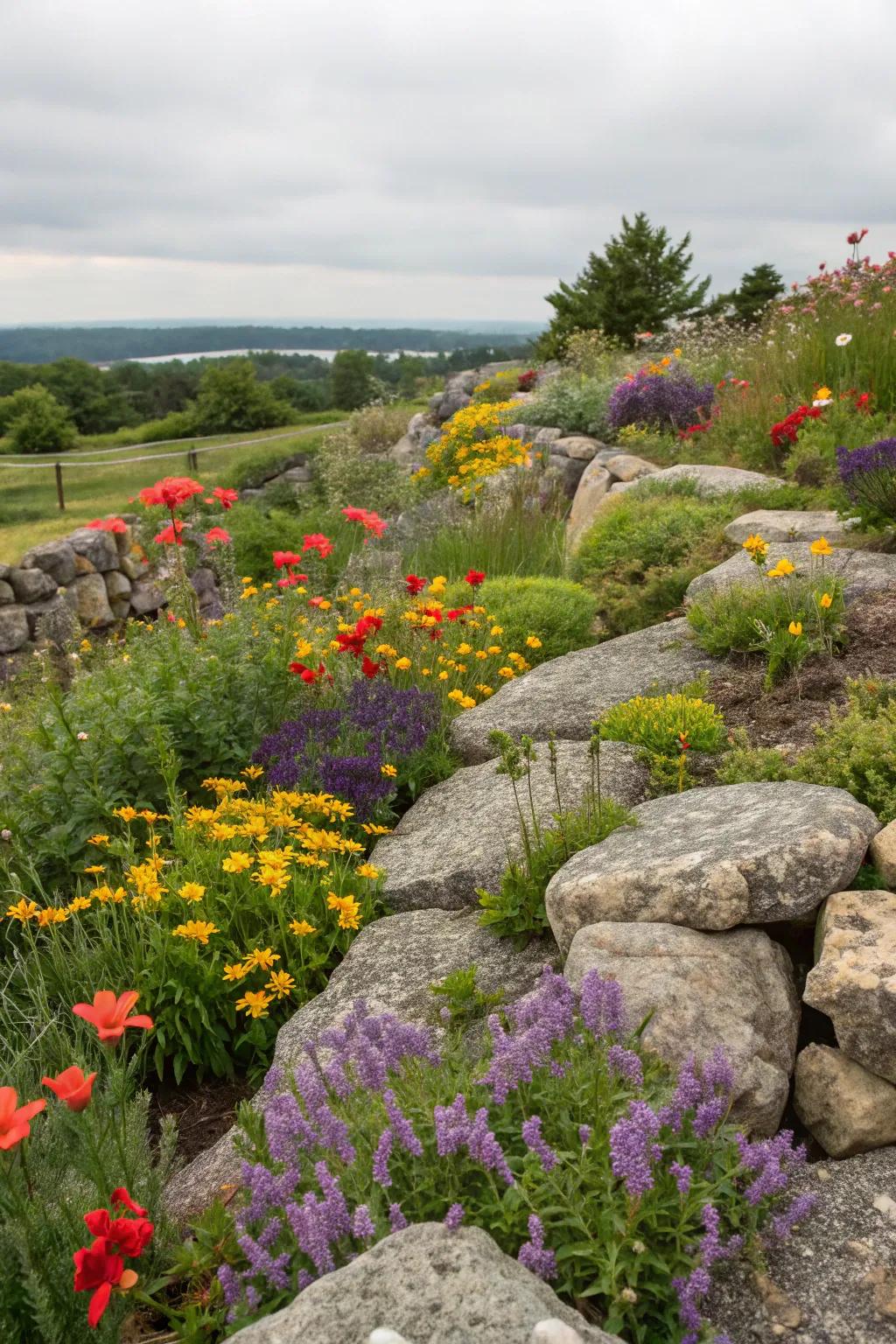 Wildflowers bring color and life to your rock garden.
