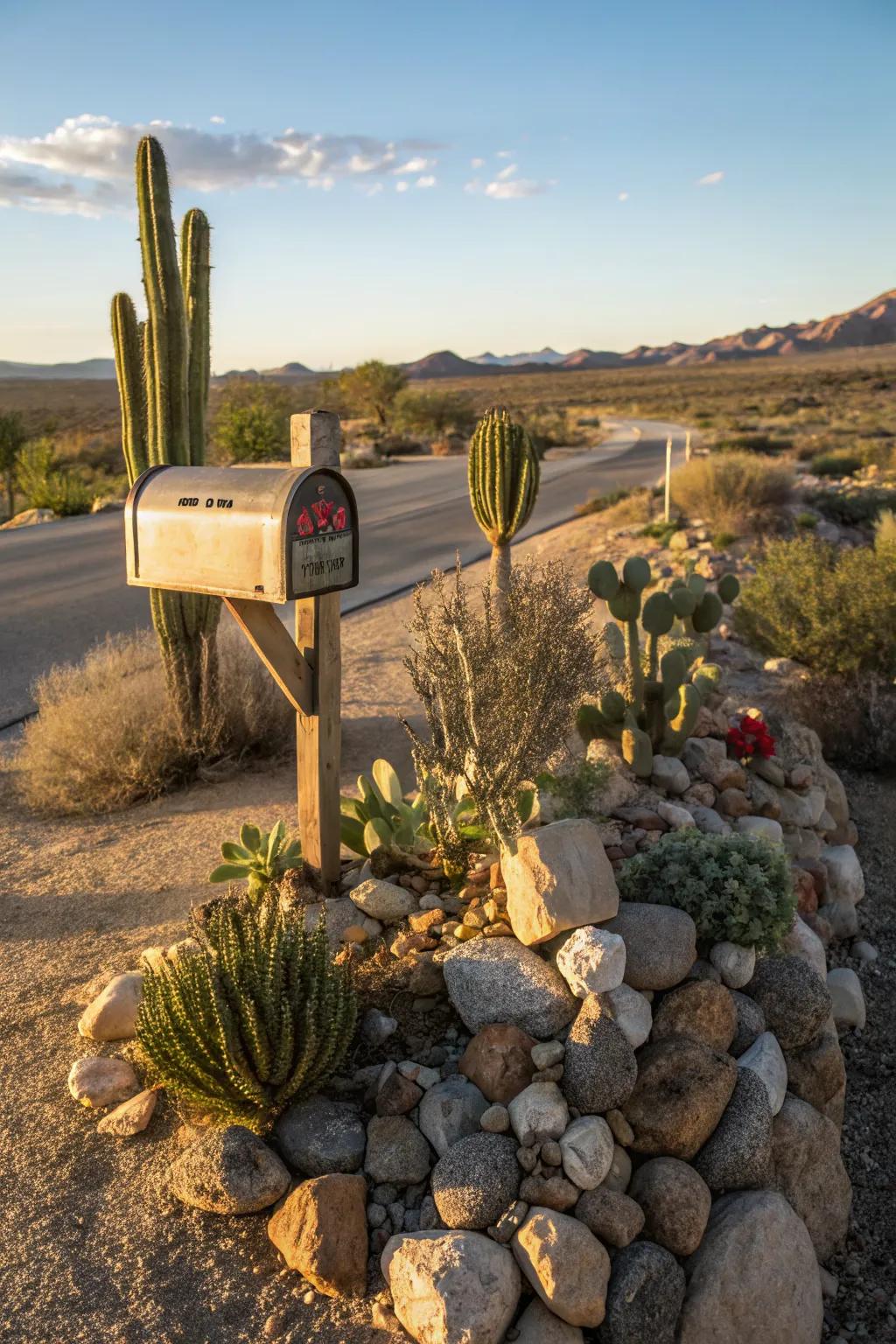 A desert-inspired rock mailbox that captures the essence of the Southwest with its earthy tones.