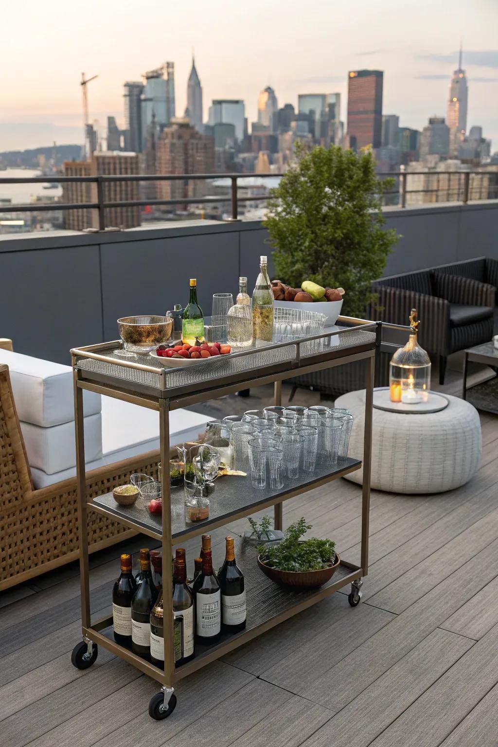 Serve with style using a chic rooftop bar cart.
