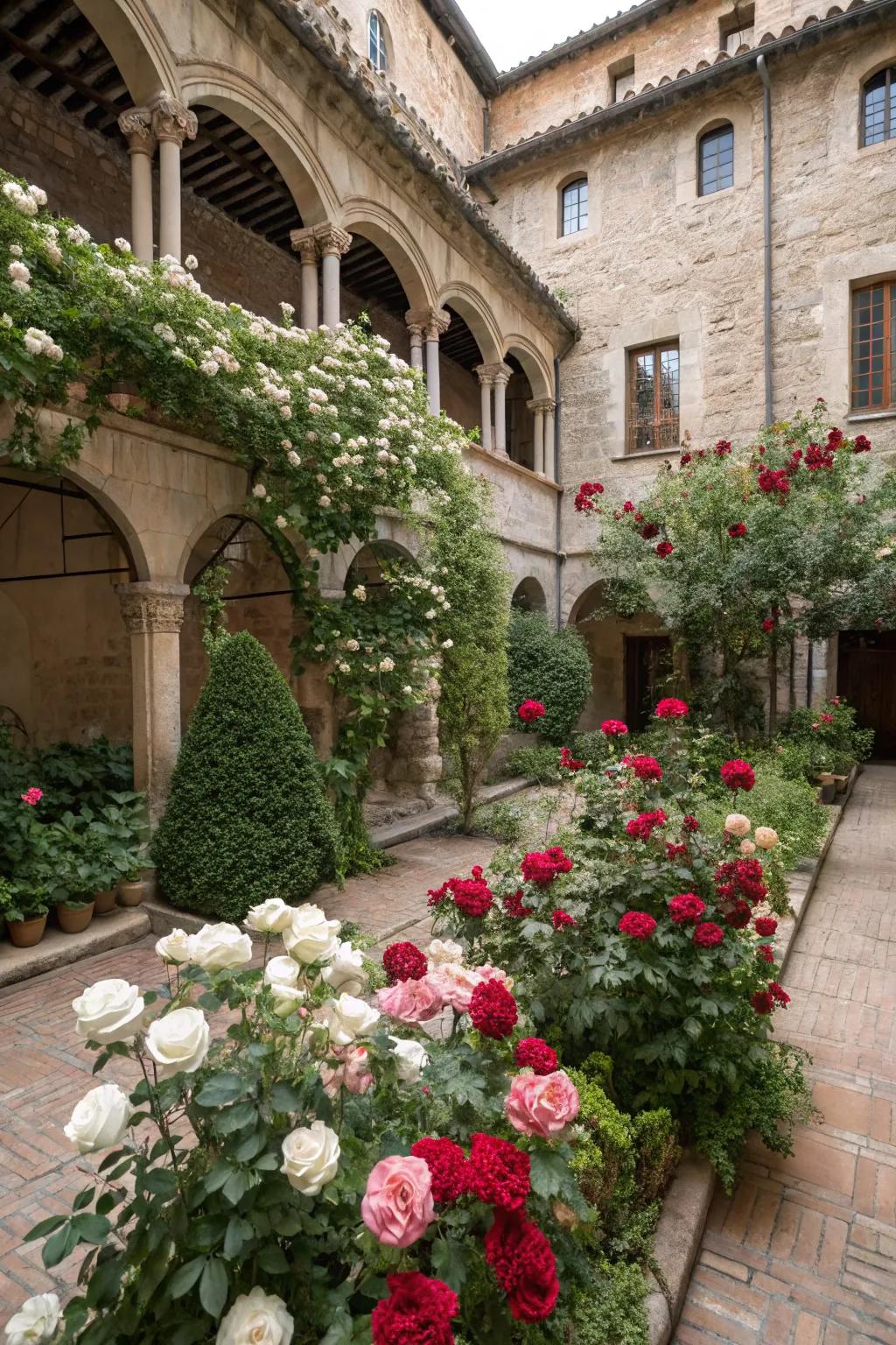 A courtyard enhanced by the elegance of roses.