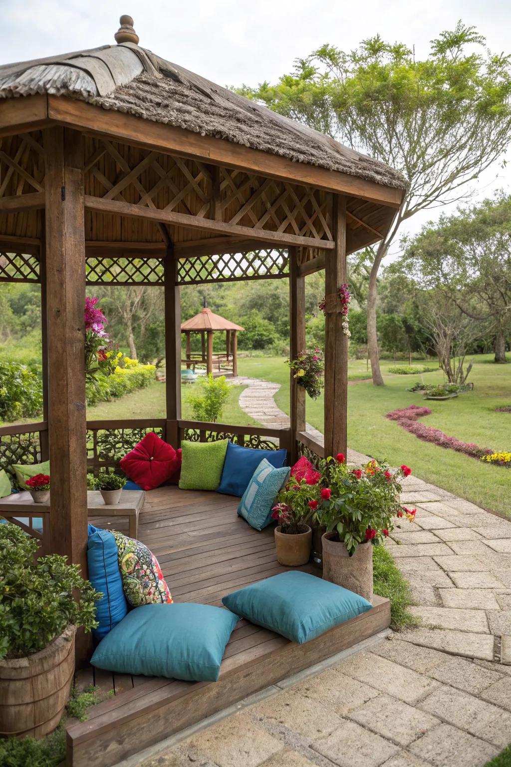 Colorful accents bring vibrancy and personality to the pavilion.