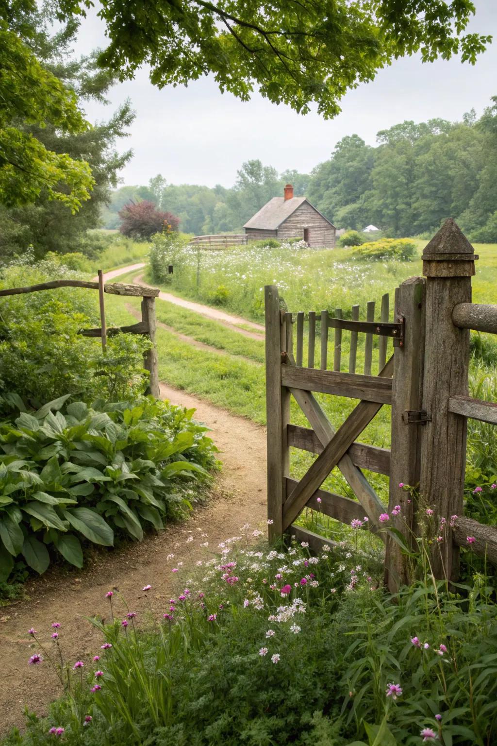 A split rail gate that blends effortlessly with its surroundings