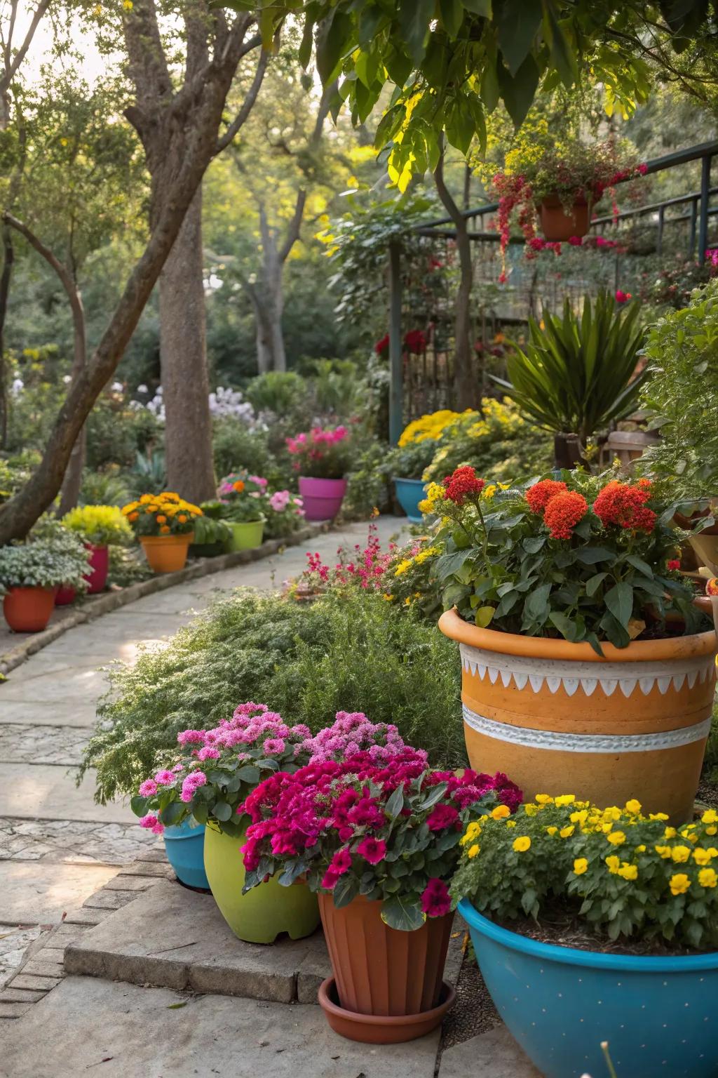 Eclectic pots add visual interest to any garden.