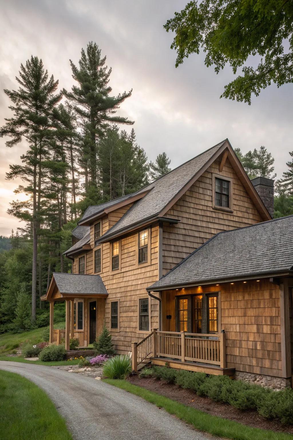 Fiber cement siding provides rustic charm with durability.