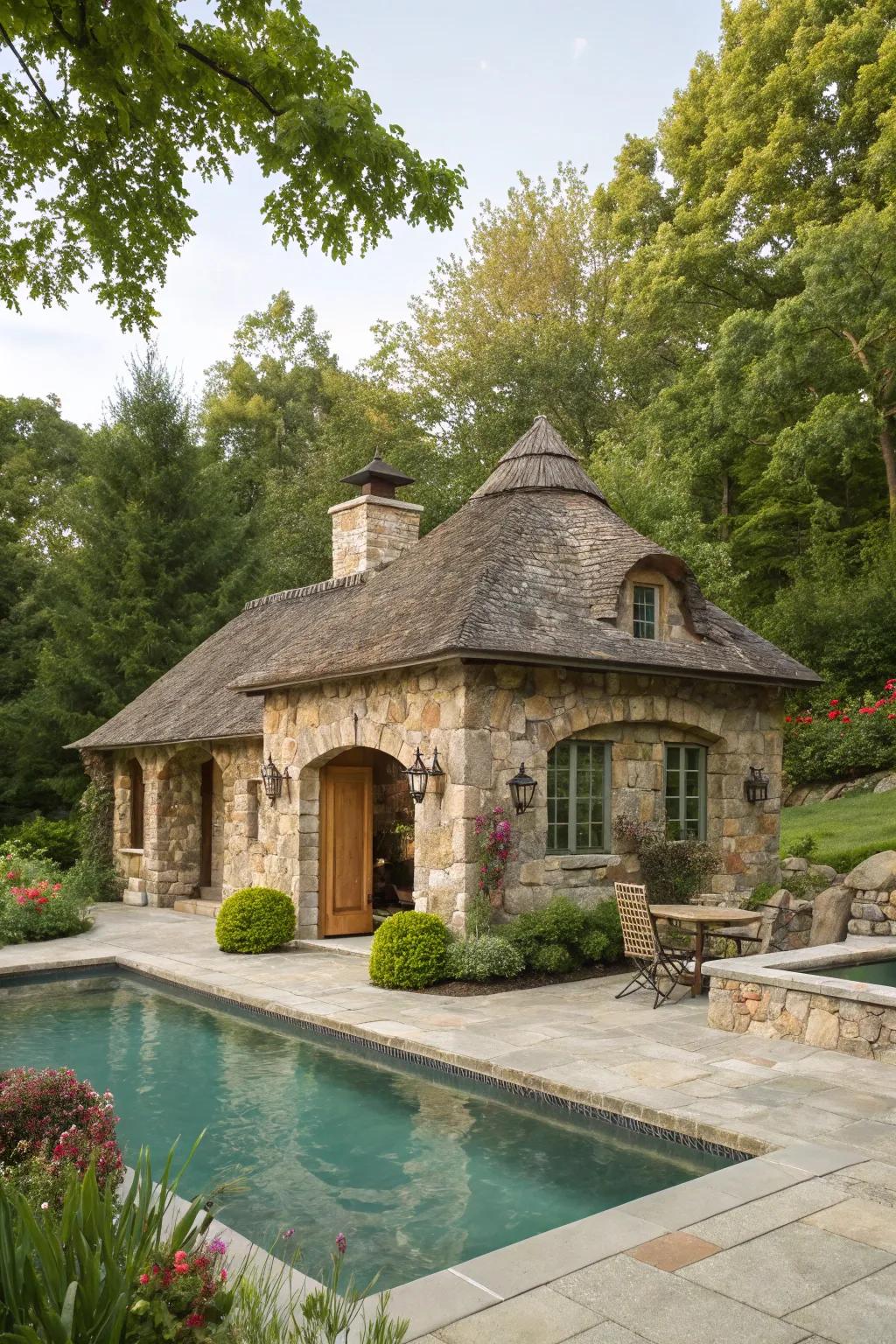 Artistic stonework adds a unique flair to rustic designs.
