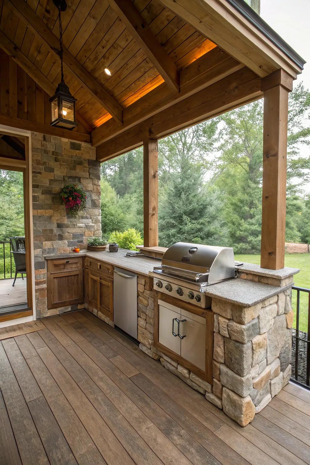 An outdoor kitchenette is perfect for entertaining.