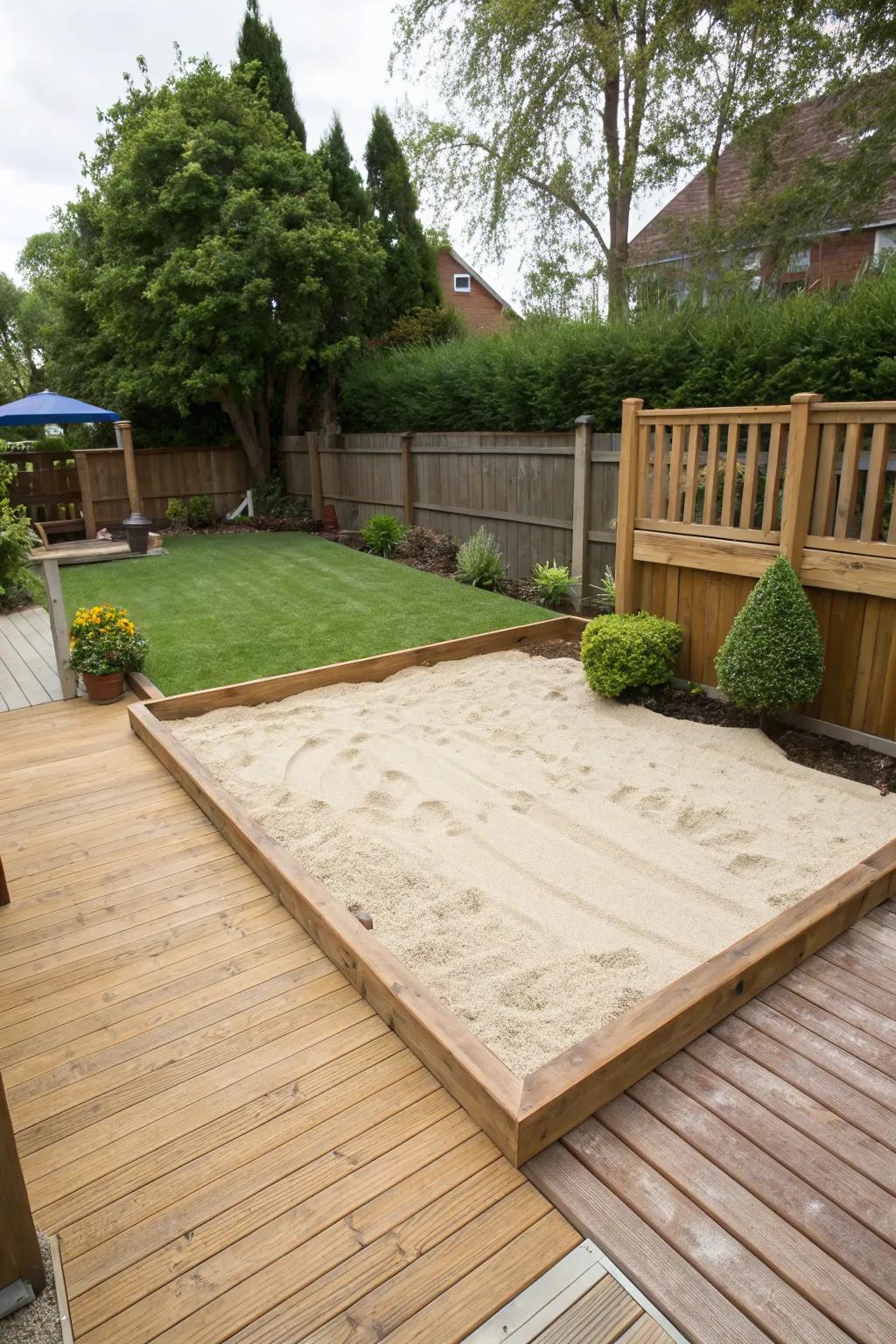 Merge sand and wood for a naturally inviting space.